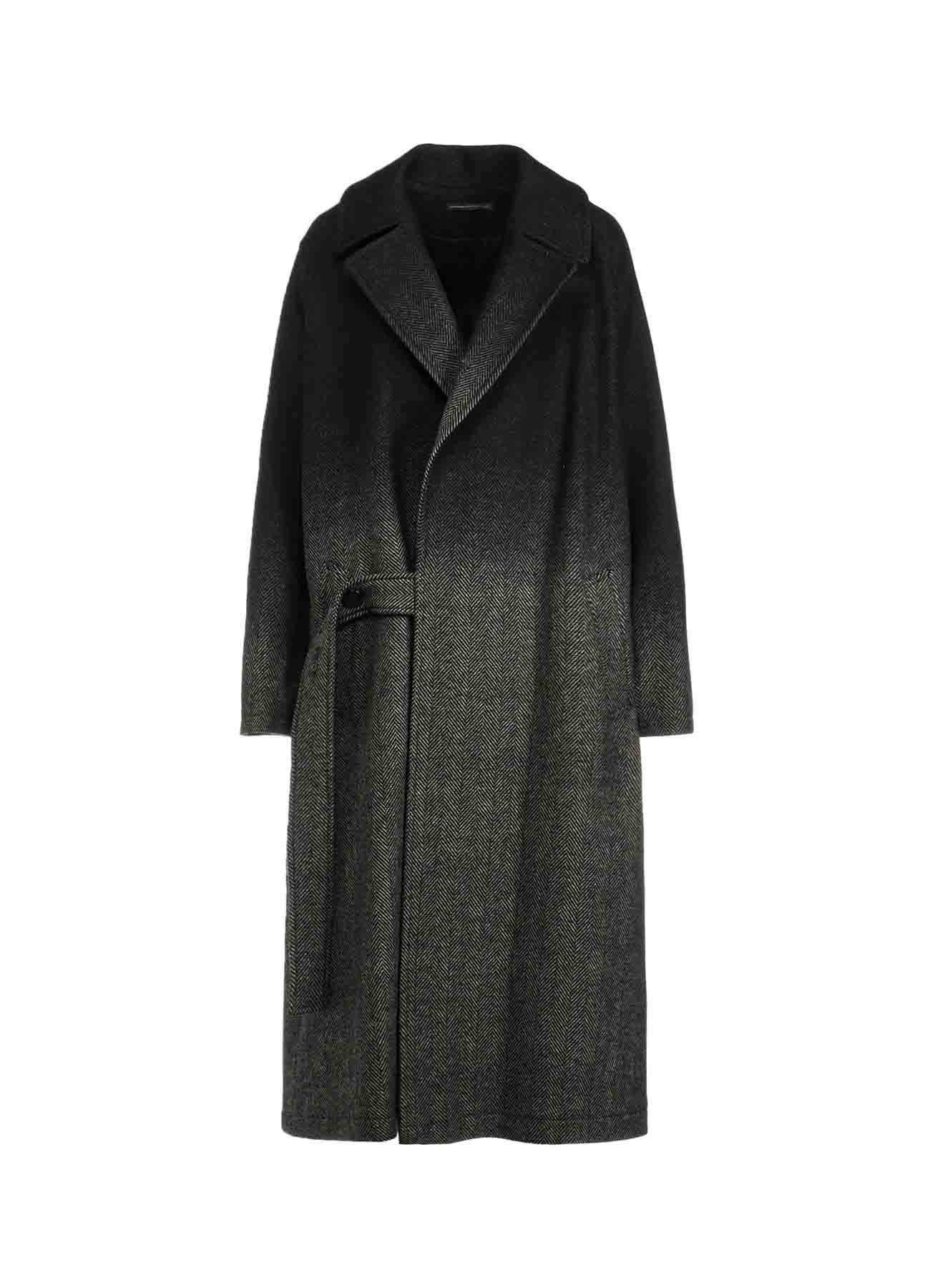 WOOL HERRINGBONE GRADATION LONG COAT