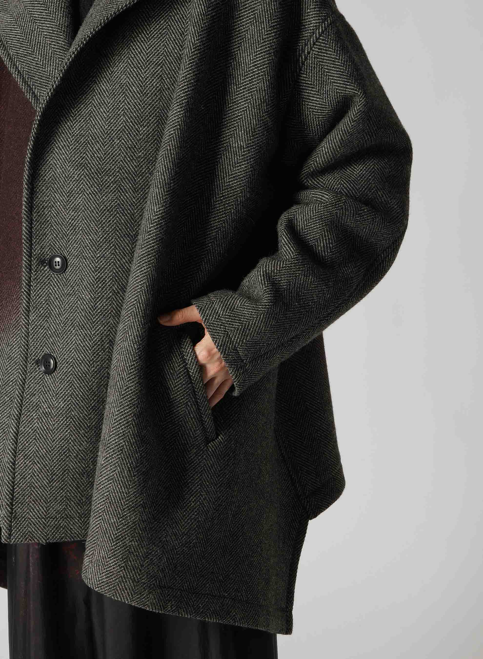 【9/20 12:00(JST) Release】WOOL HERRINGBONE GRADATION COLLARLESS COAT