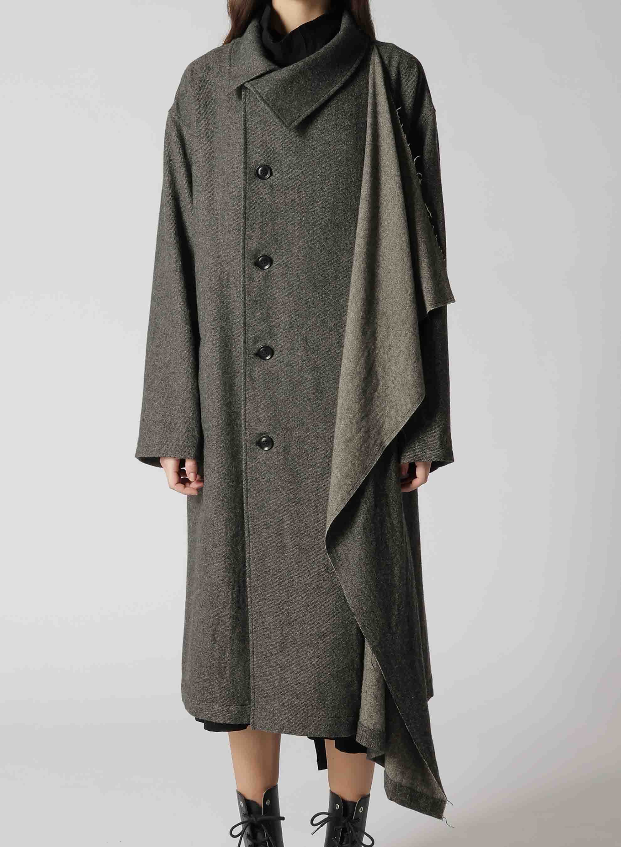 WOOL FLANNEL LEFT FLAP PANEL COAT