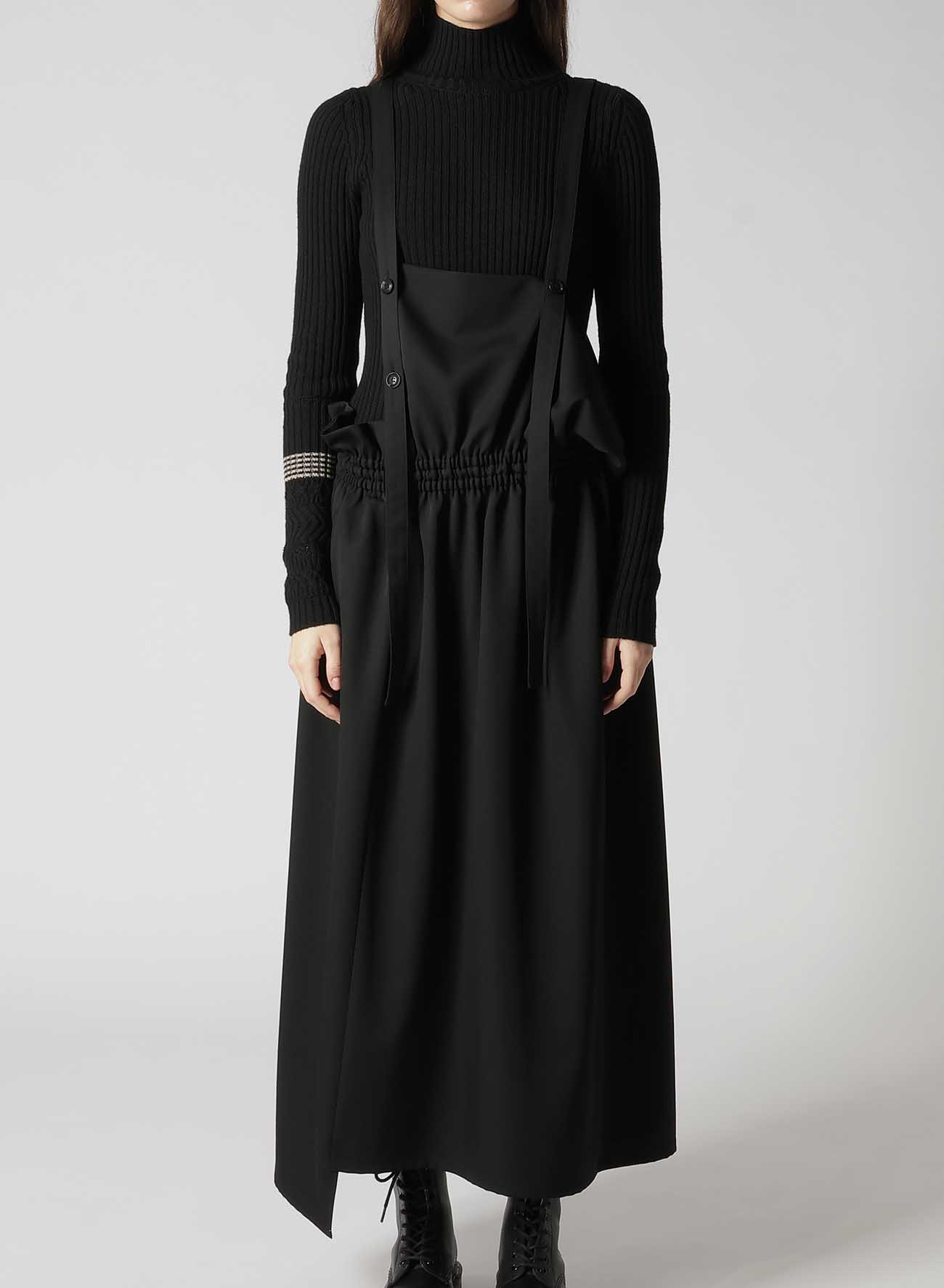 WOOL GABARDINE GATHERED DRESS WITH STRAPS