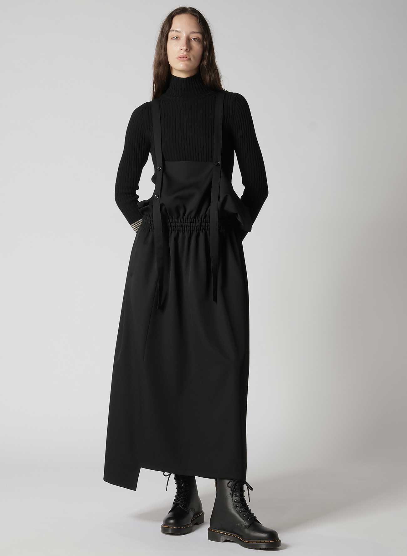 WOOL GABARDINE GATHERED DRESS WITH STRAPS