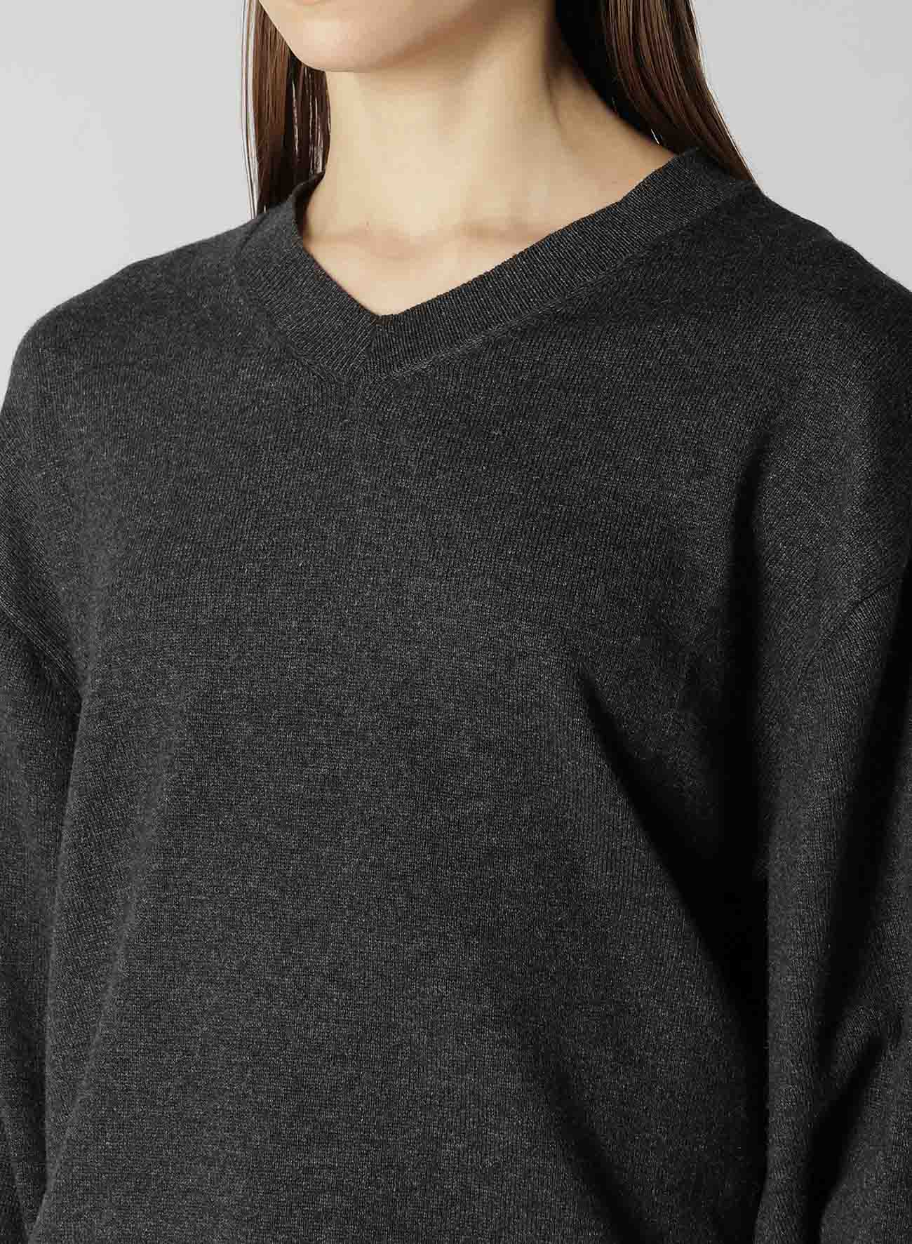 PLAIN STITCH INTARSIA V-NECK PULLOVER