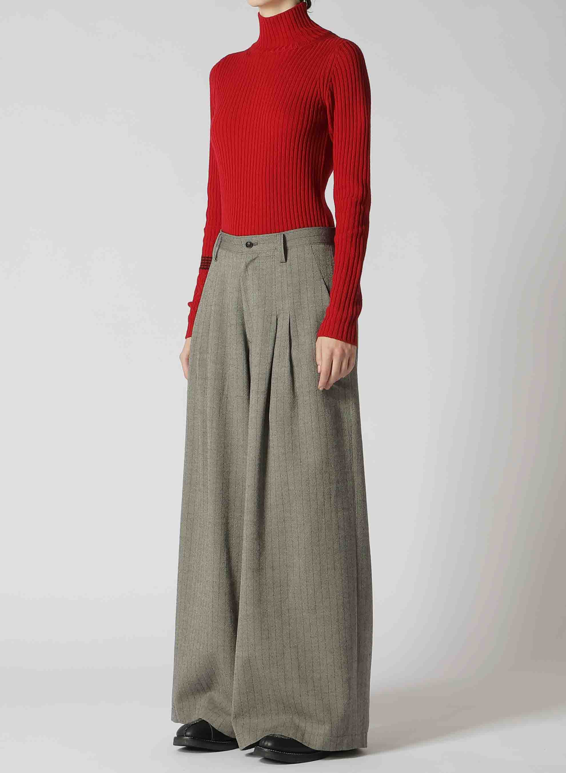 WOOL STRIPE DOUBLE TUCK WIDE PANTS