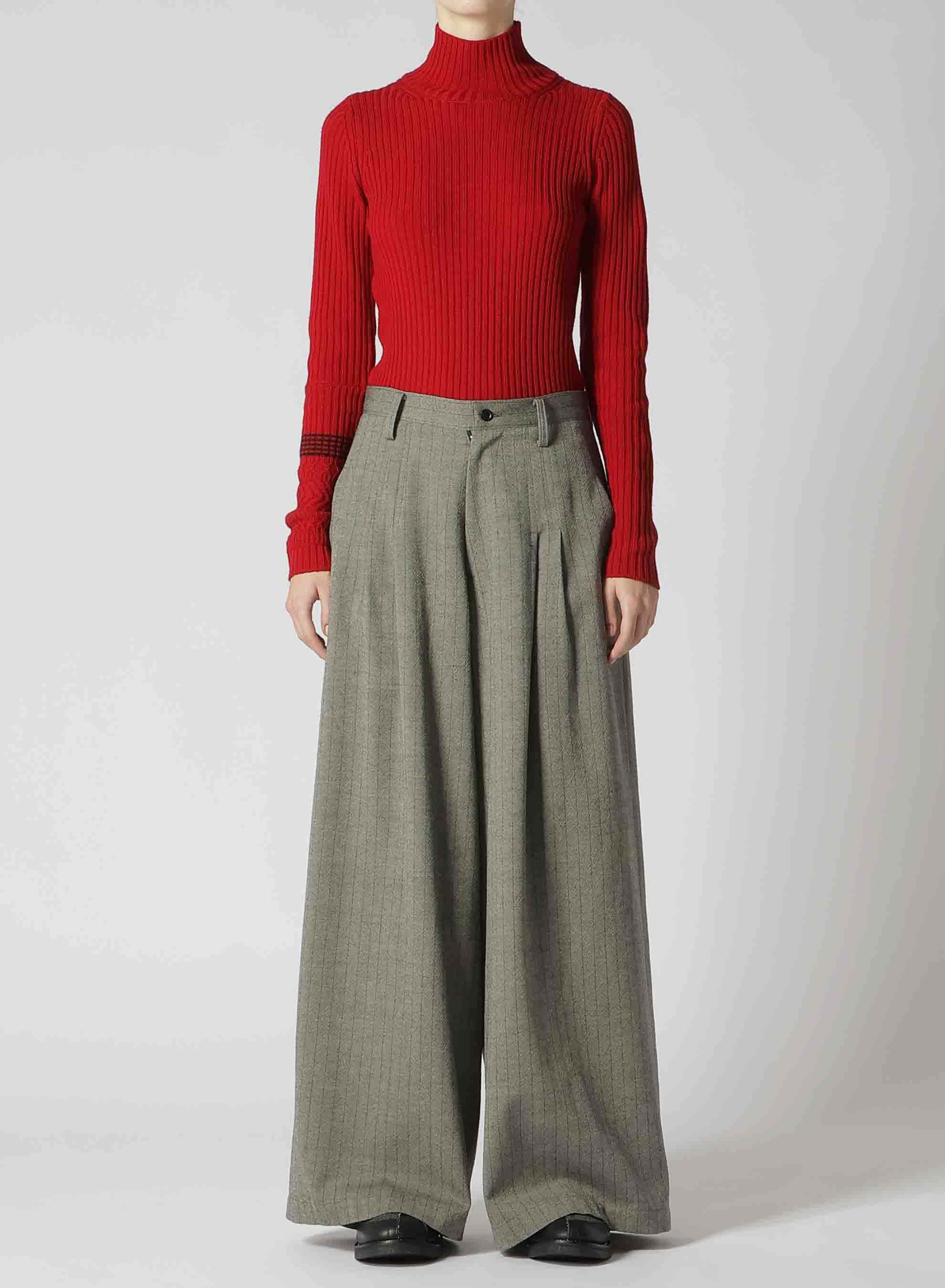 WOOL STRIPE DOUBLE TUCK WIDE PANTS