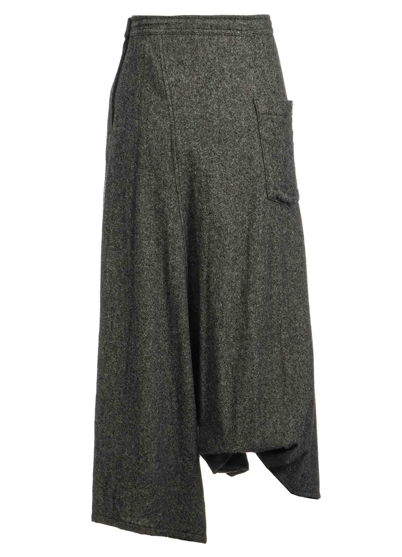 WOOL FLANNEL STRING WAIST ASSYMETRIC PANTS