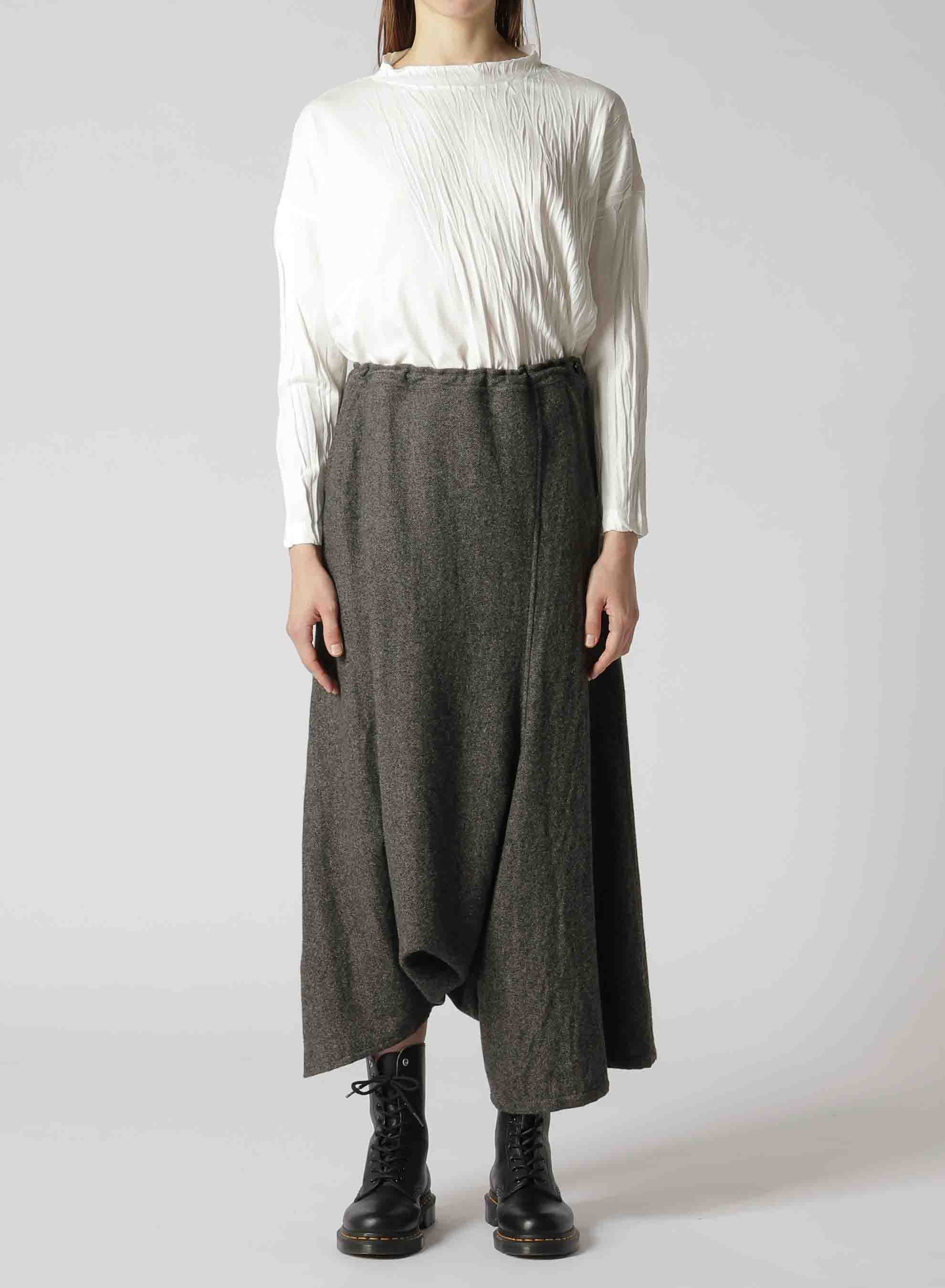 WOOL FLANNEL STRING WAIST ASSYMETRIC PANTS