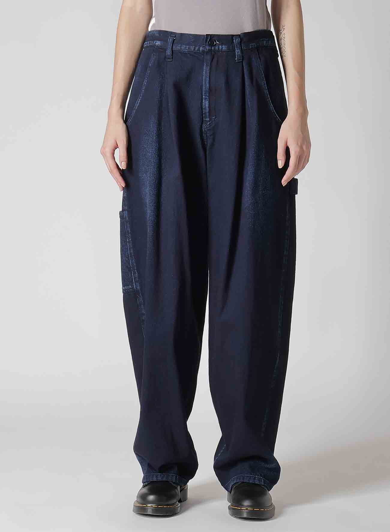 10OZ DENIM SINGLE-PLEATED WIDE LEG PANTS