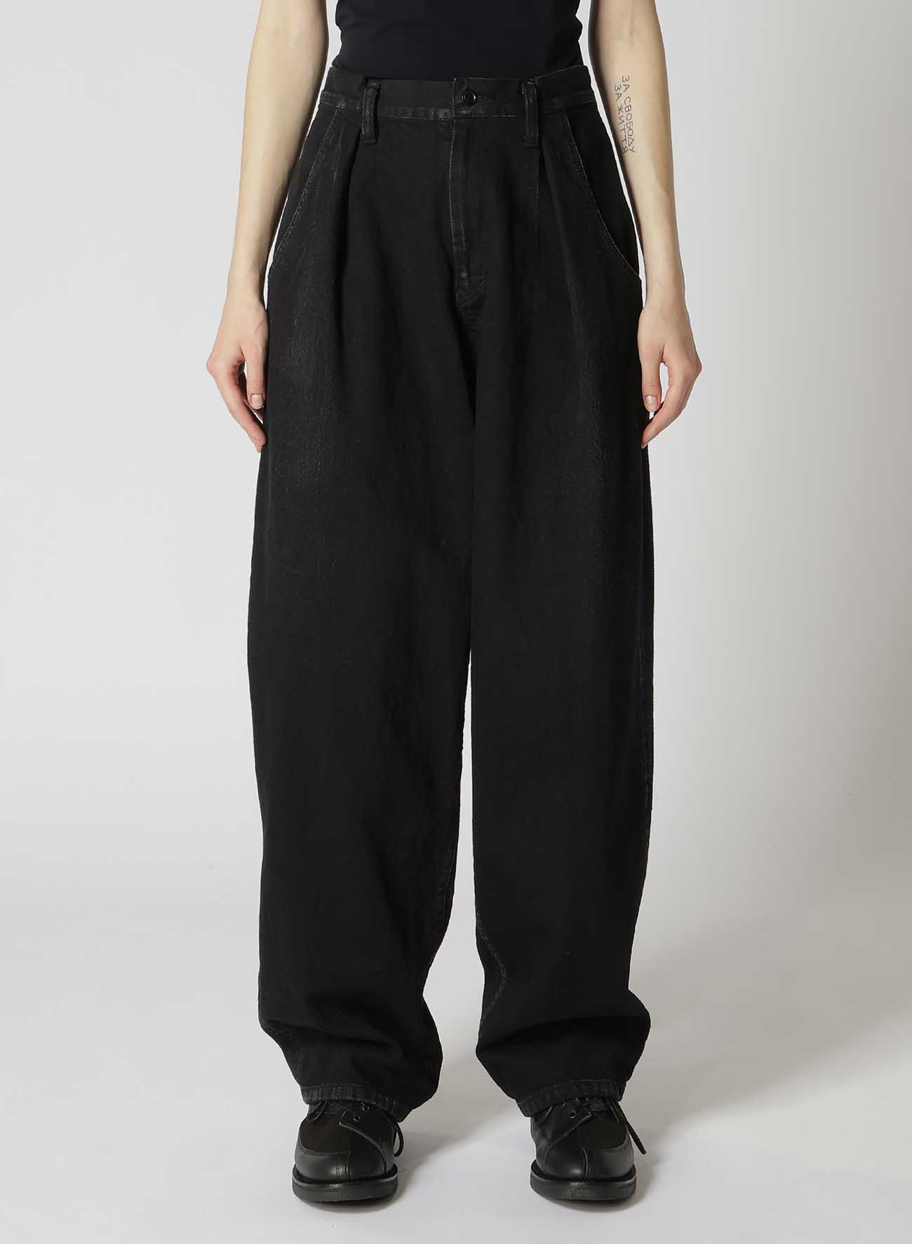 10OZ DENIM SINGLE-PLEATED WIDE LEG PANTS