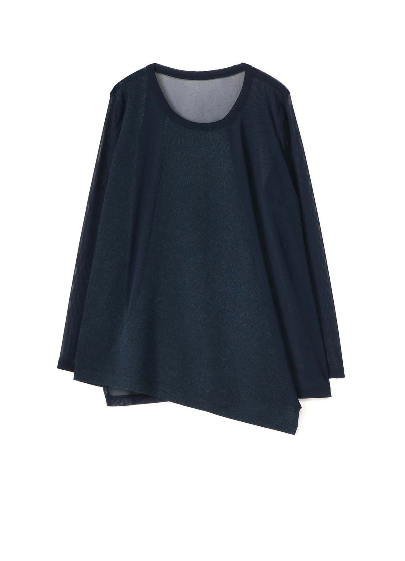 POLYESTER TULLE x WOOL NEEDLE PUNCH HEM FLARE LONG SLEEVE T-SHIRT