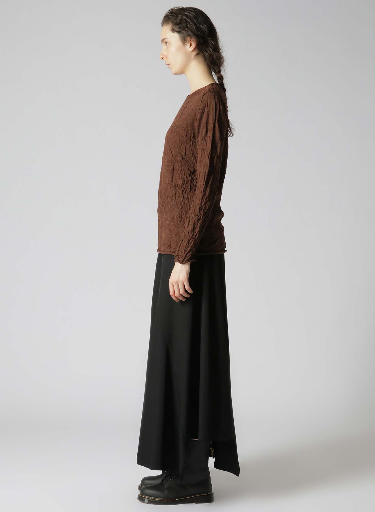 WOOL WRINKLE ROUND NECK LONG SLEEVE T-SHIRT