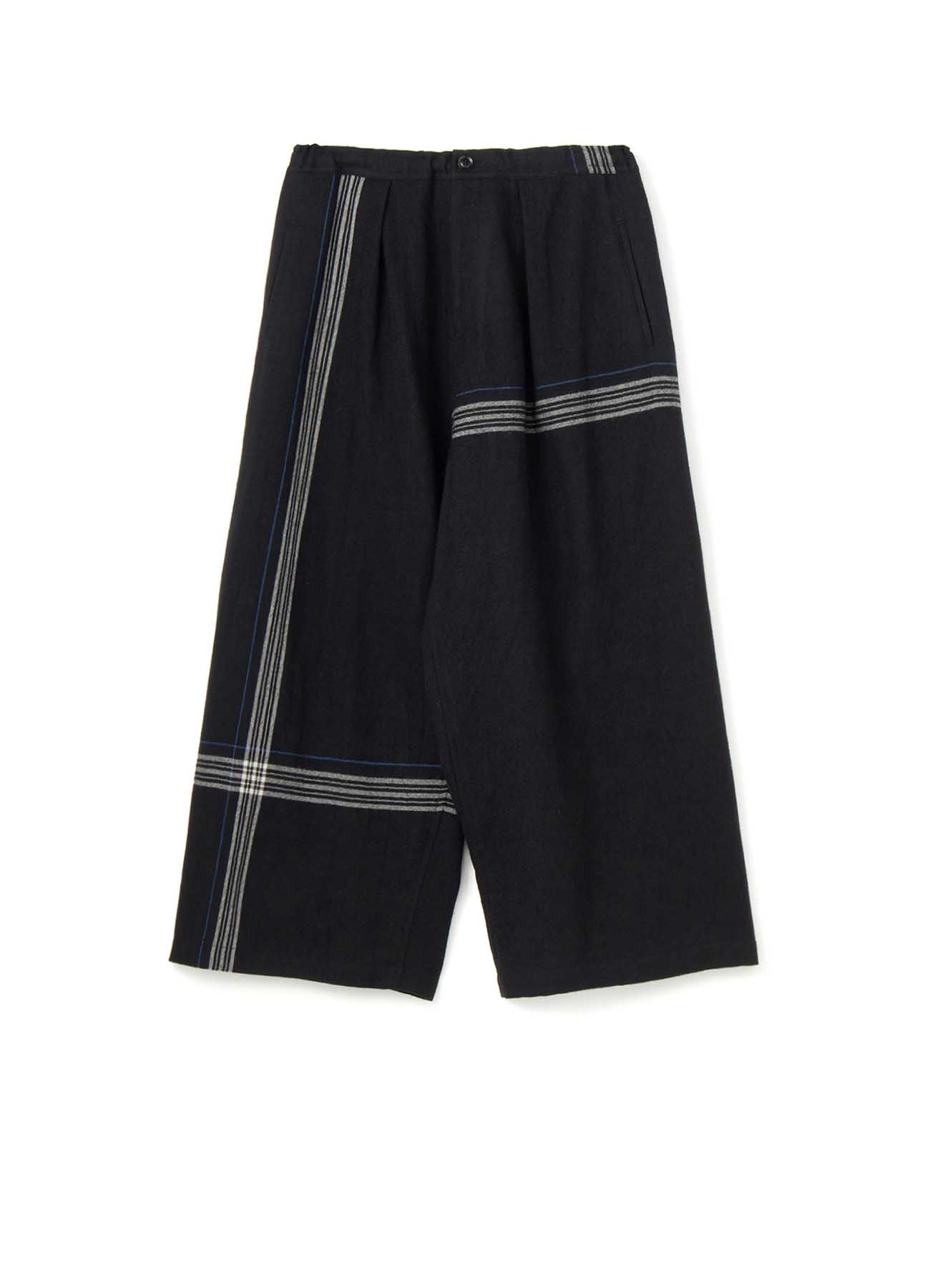 WOOL SHRINKAGE TWILL CHECK FRONT TUCK WIDE PANTS