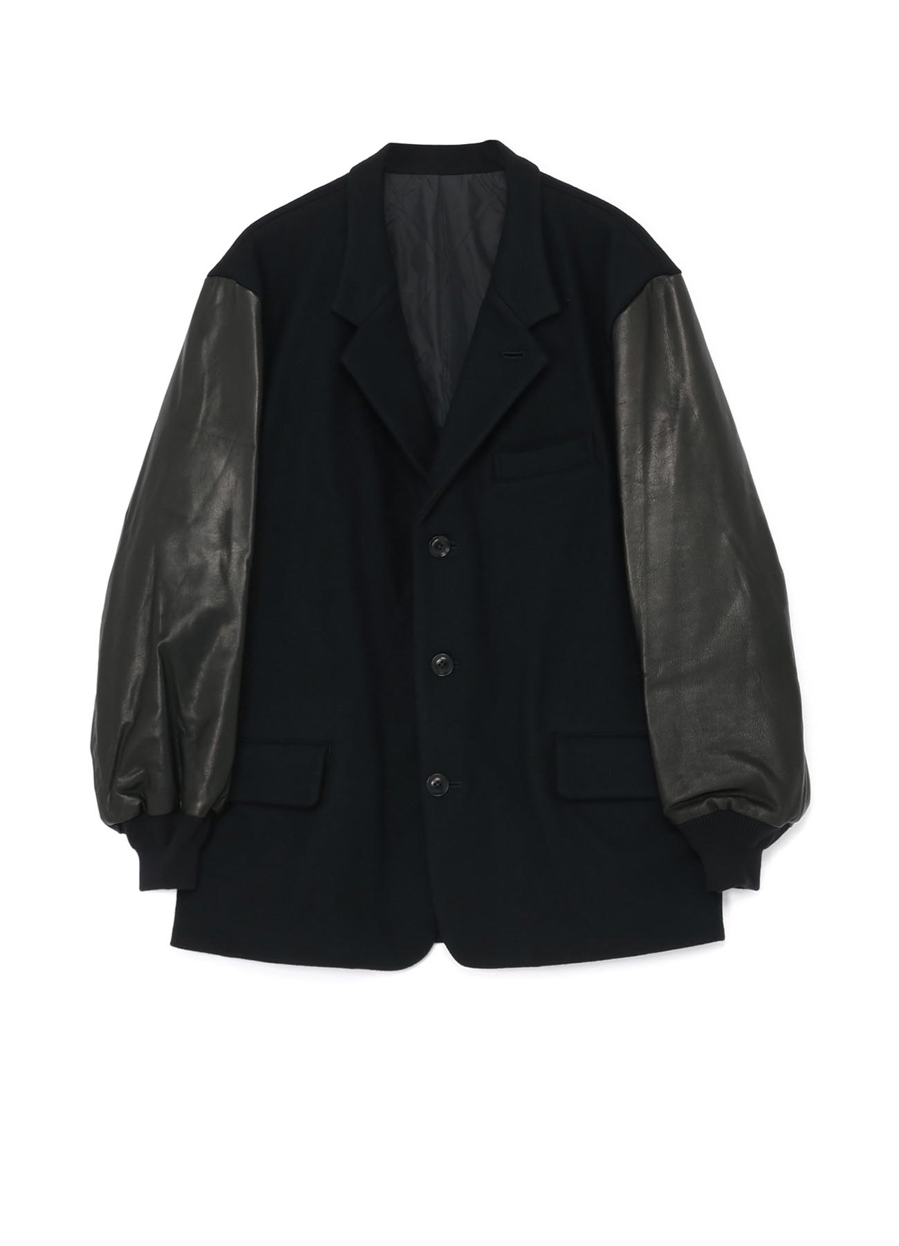 Y's BANG ON!No.176 WOOL MELTON SMOOTH + COW LEATHER 2-STEP RIB JACKET