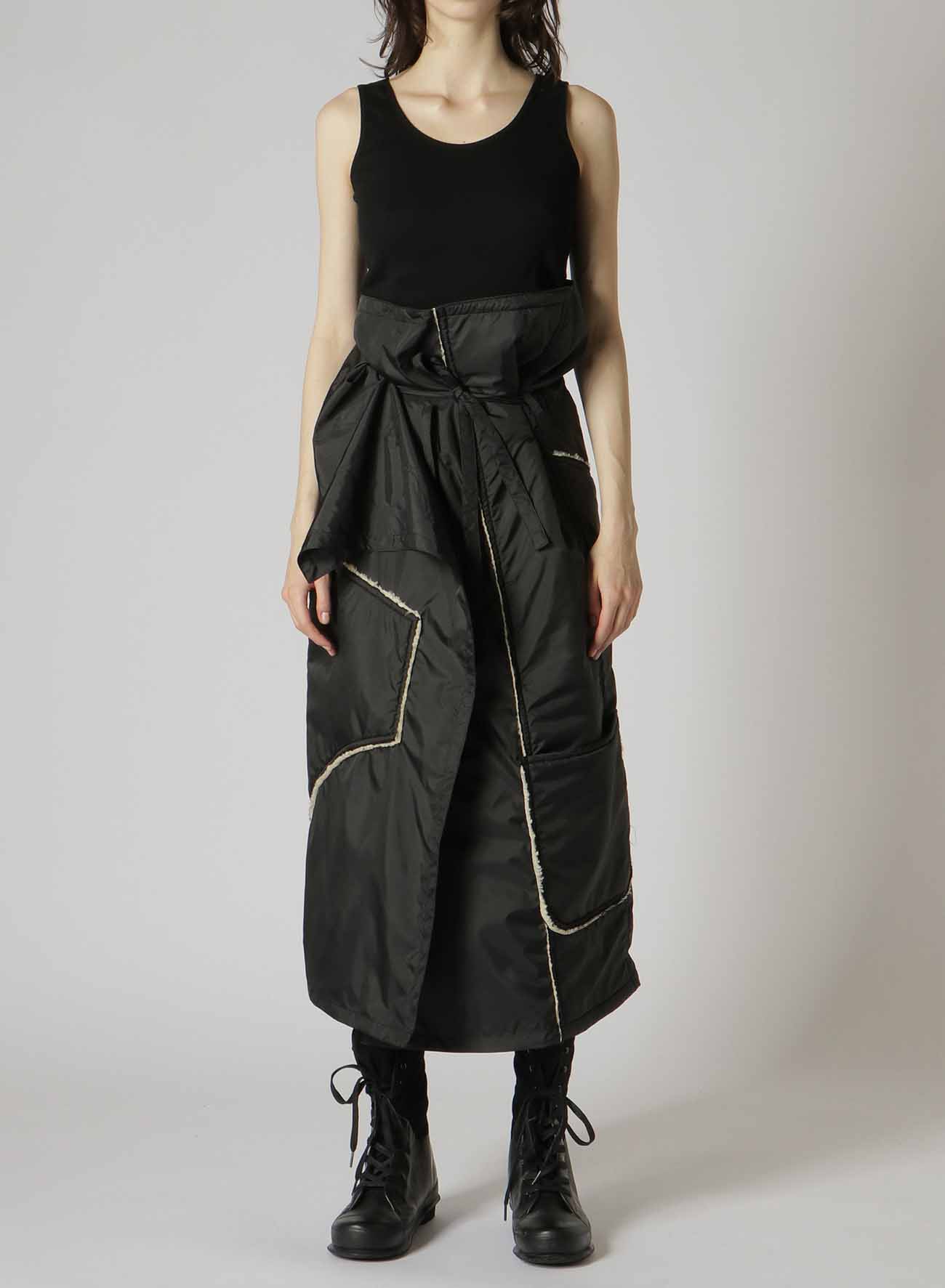 Y's BANG ON!No.175 POLYESTER TAFFETA + WOOL PILE PATCHED WRAP SKIRT