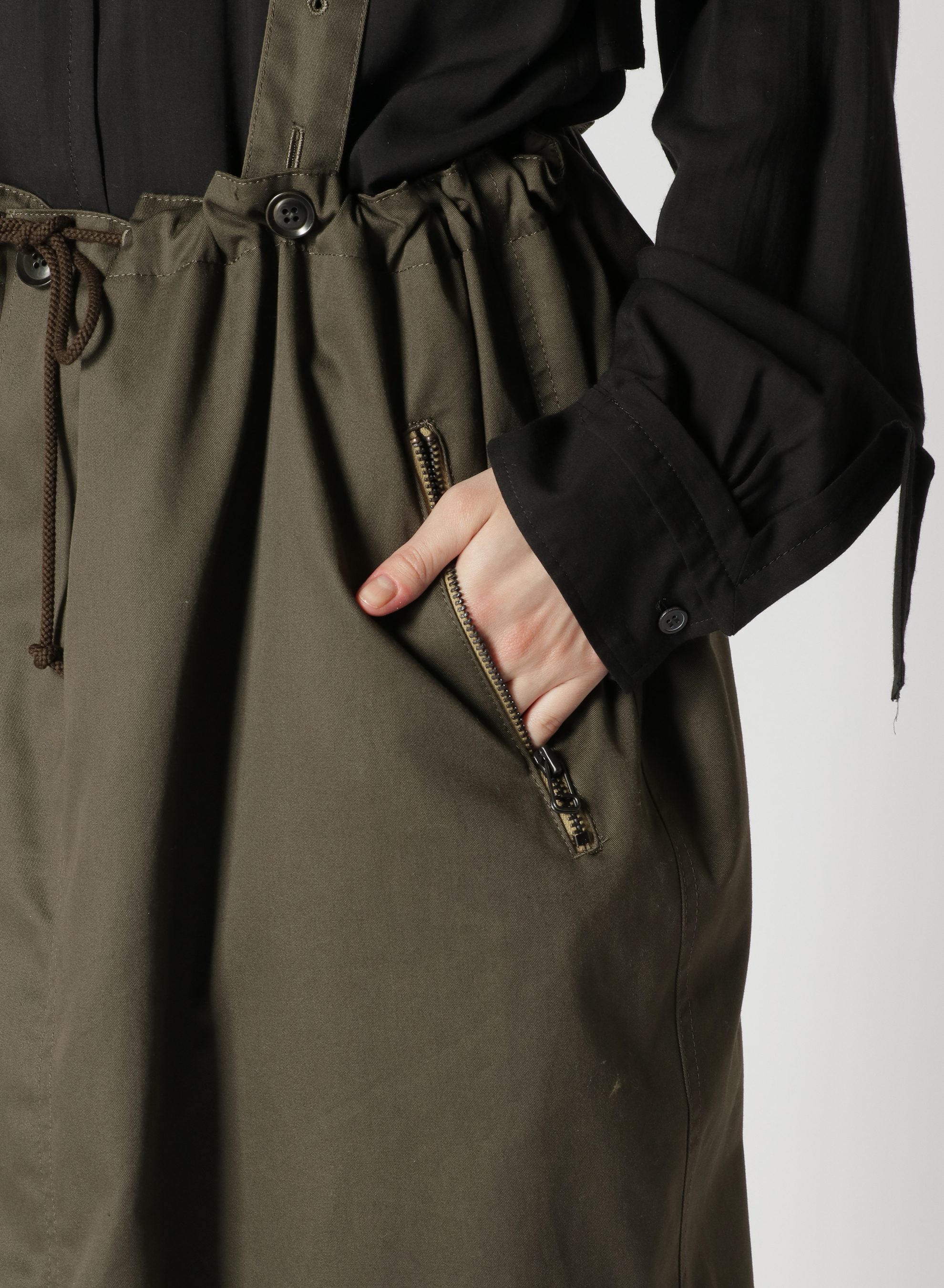 Y's BANG ON!No.190 POLYESTER TAFFETA + T/C TWILL MILITARY TAIL SKIRT
