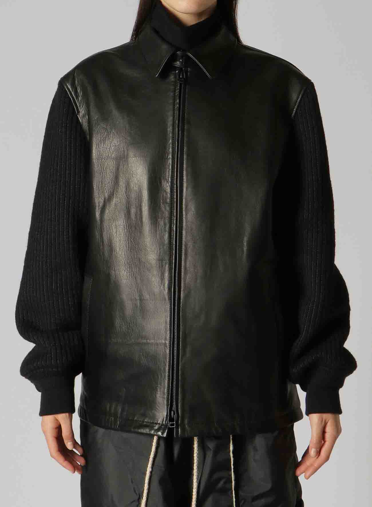 Y's BANG ON!No.180 COW LEATHER + CHECK TWEED BACK TACK BLOUSON