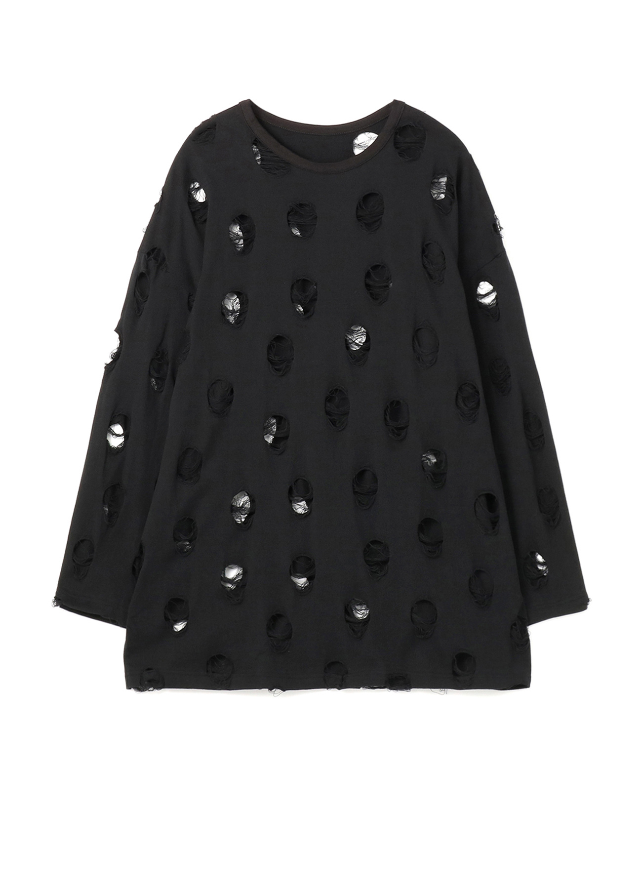 DOTTED PLAIN STITCH ROUND NECK LONG SLEEVE T