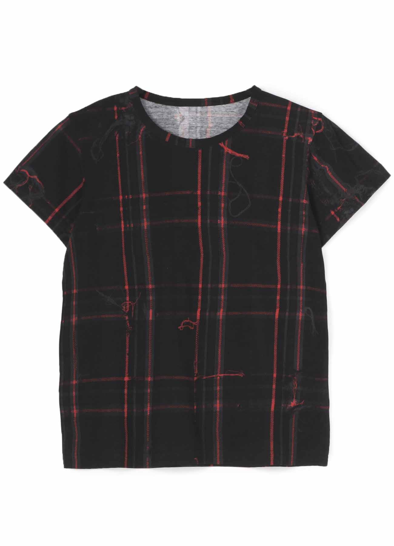TWISTED CHECK ROUND NECK SHORT SLEEVE