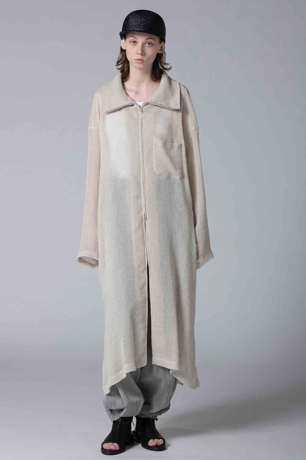 LENO CLOTH STAND COLLAR DRESS