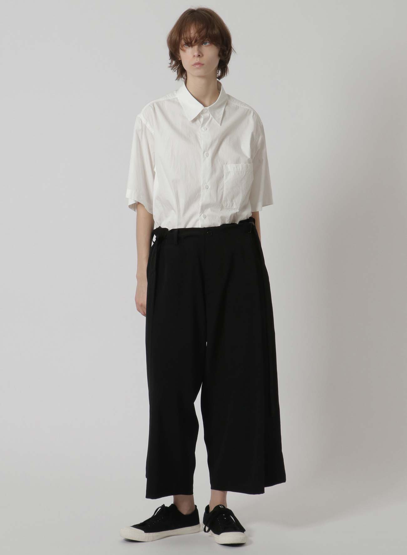 [Y's-Black Name]TRIACETATE POLYESTER CREPE de CHINE ANKLE LENGTH WRAP PANTS