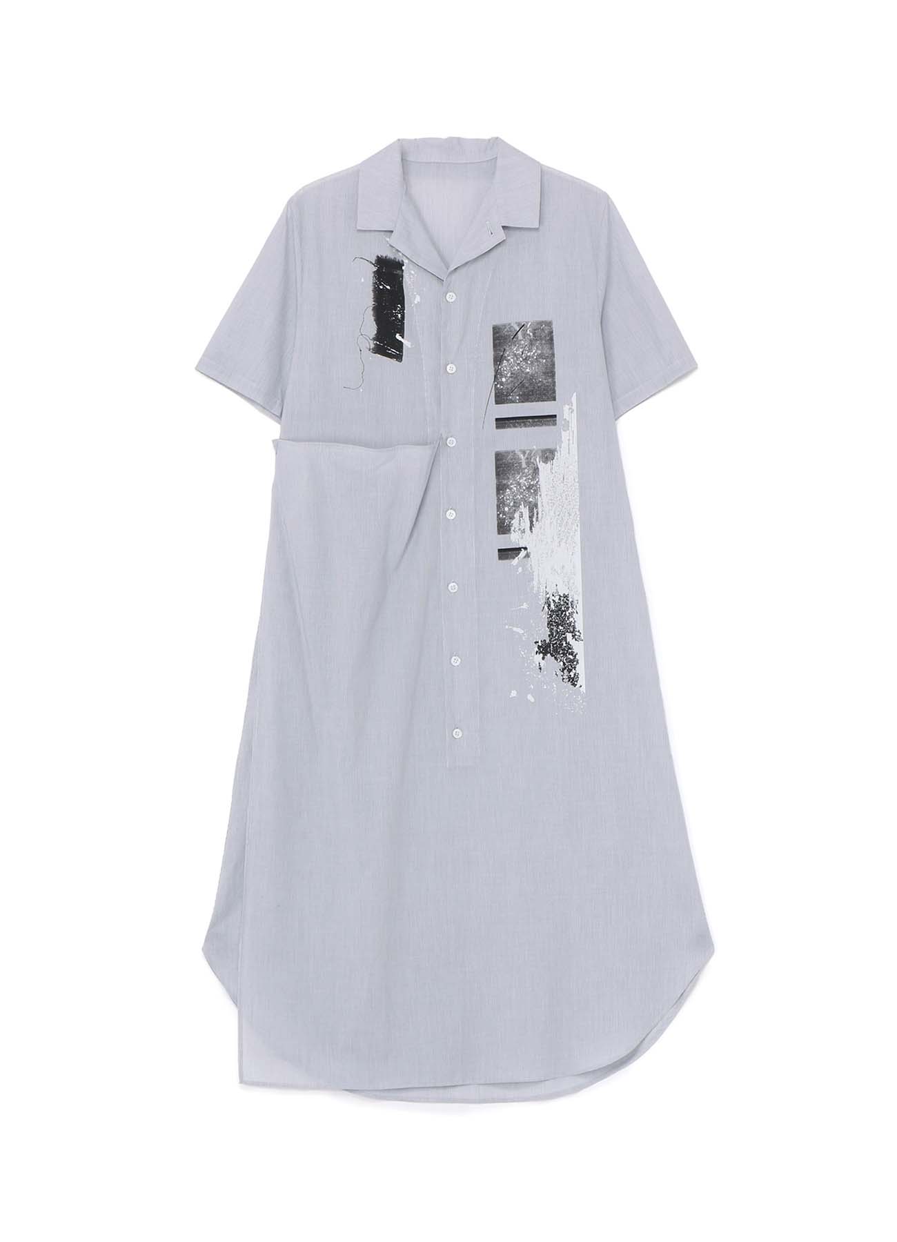 DYED MICRO BROAD Y's COLLAGE PRINT FRONT DRAPE SHORT SLEEVES DRESS