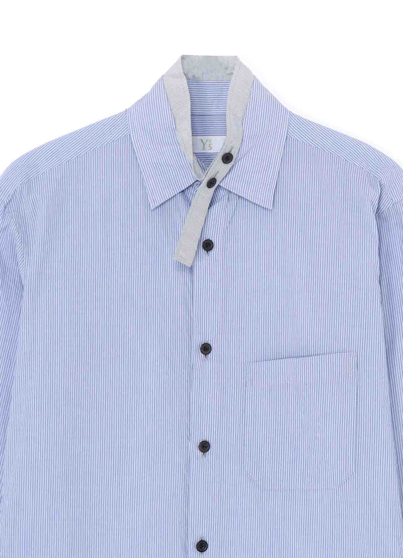 WRINKLED STRIPED COTTON DOUBLE COLLAR SHIRT