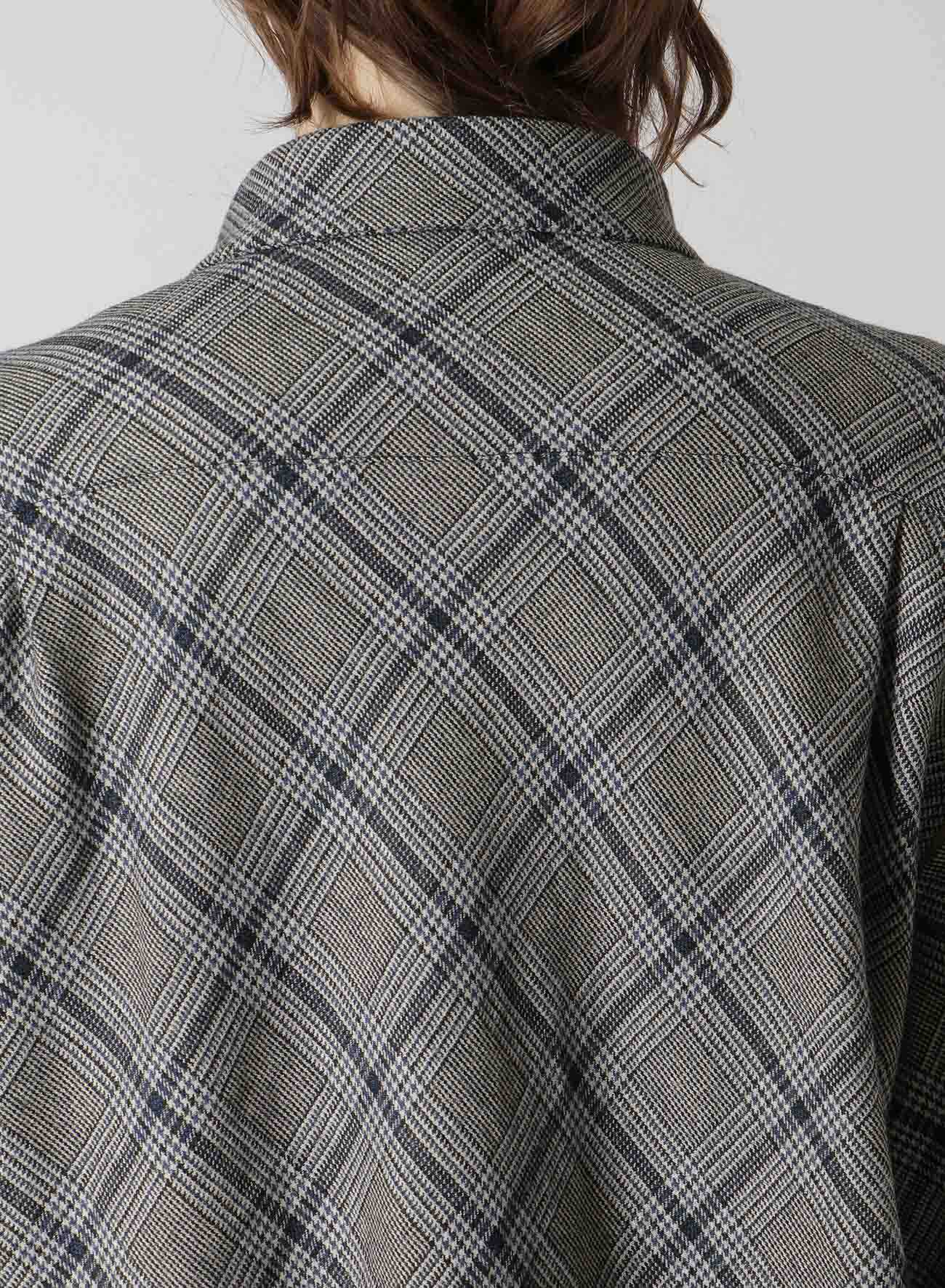 WOOL HOUNDSTOOTH CHECK DECONSTRUCTED SLEEVE DETAIL SHIRT