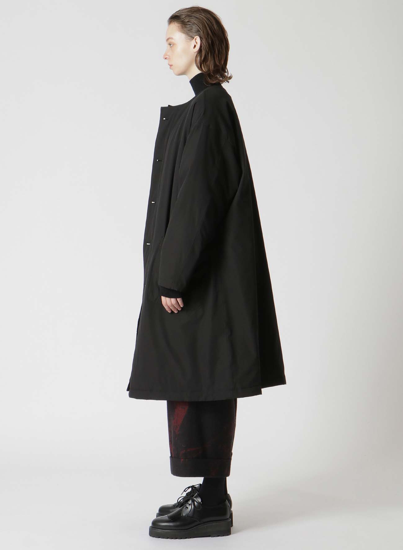 TYPEWRITER POLYESTER COLLARLESS COAT