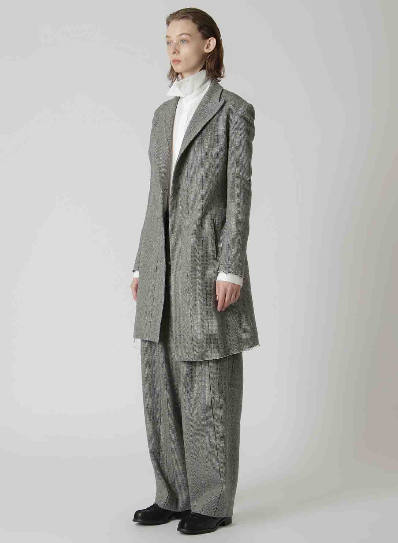 WOOL TWEED HERRINGBONE ASYMMETRIC JACKET