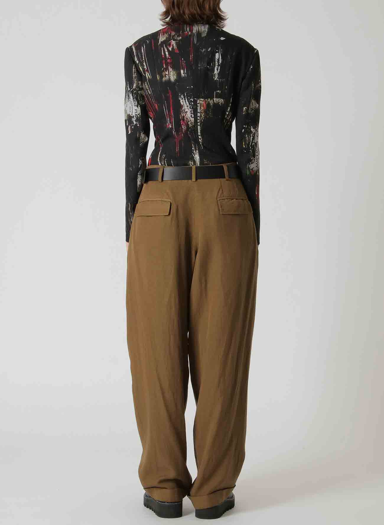 GARMENT-DYED CELLULOSE TWILL DOUBLE PLEATED CUFFED HEM PANTS