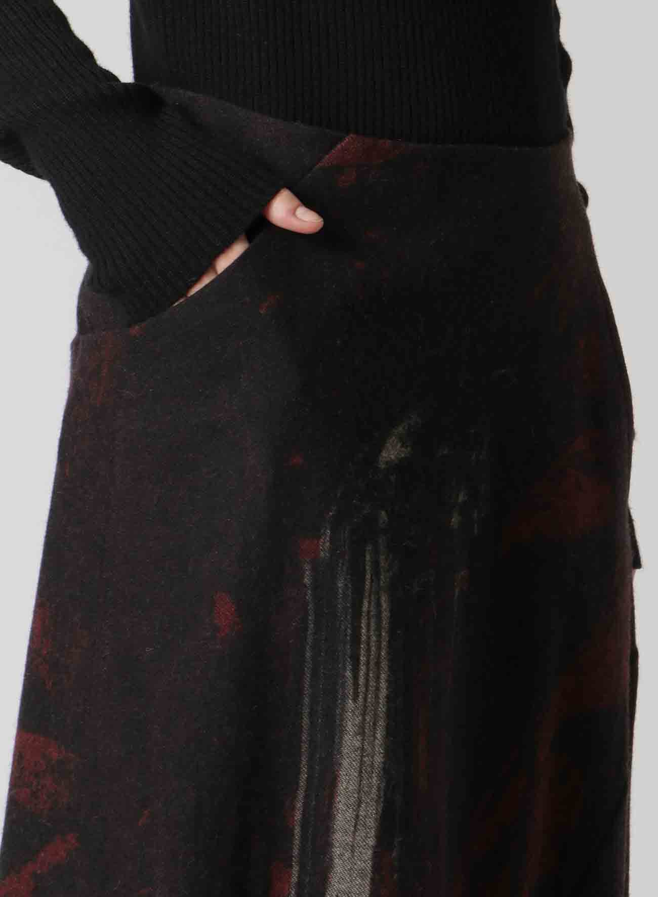 WOOL FLANNEL LEAVES PRINT SKIRT-PANTS