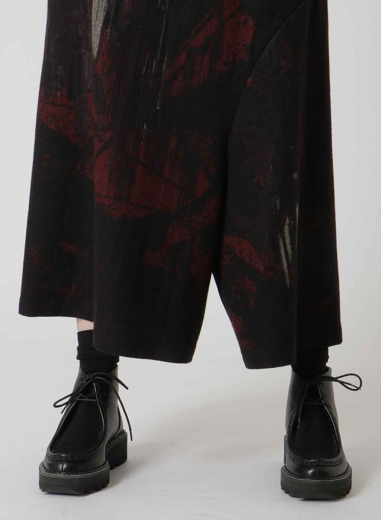 WOOL FLANNEL LEAVES PRINT SKIRT-PANTS