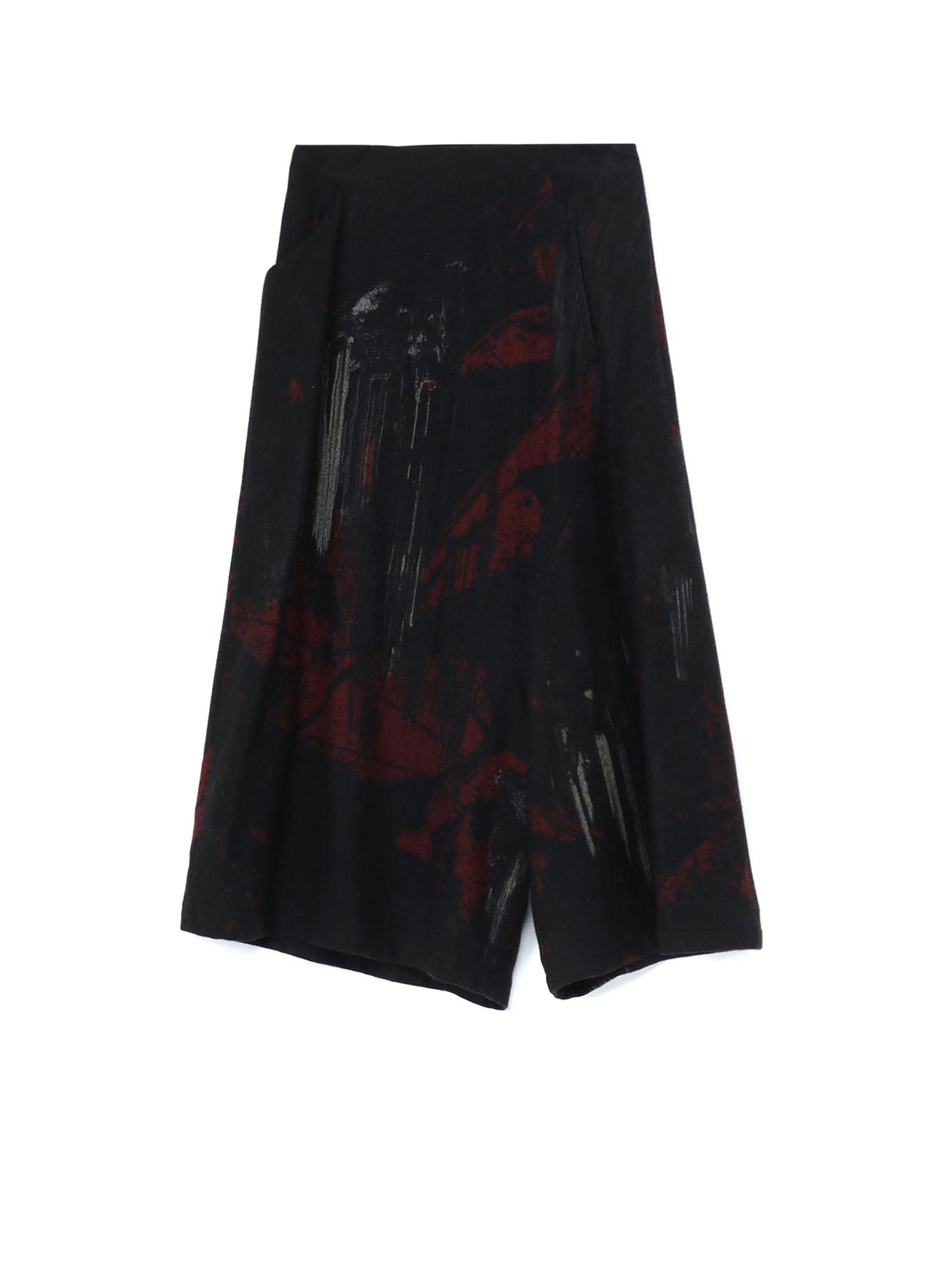 WOOL FLANNEL LEAVES PRINT SKIRT-PANTS