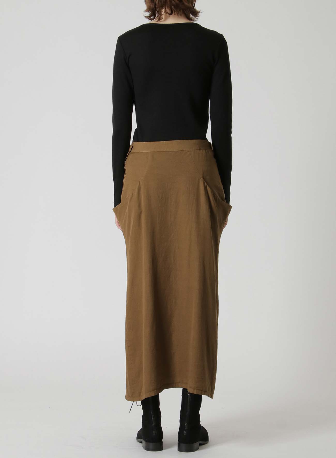 CELLULOSE TWILL GARMENT-DYED LONG POCKET SKIRT