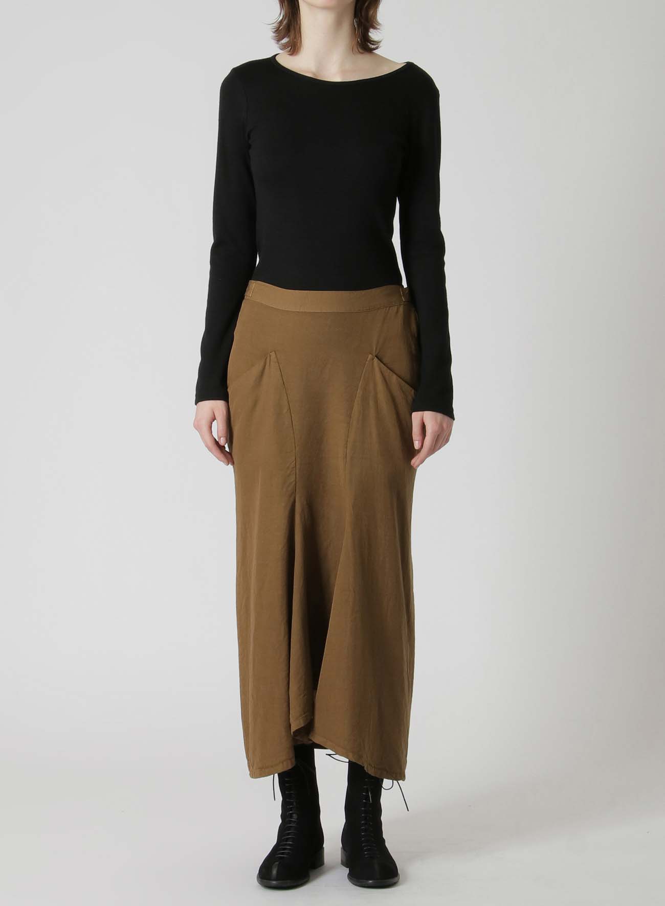 CELLULOSE TWILL GARMENT-DYED LONG POCKET SKIRT