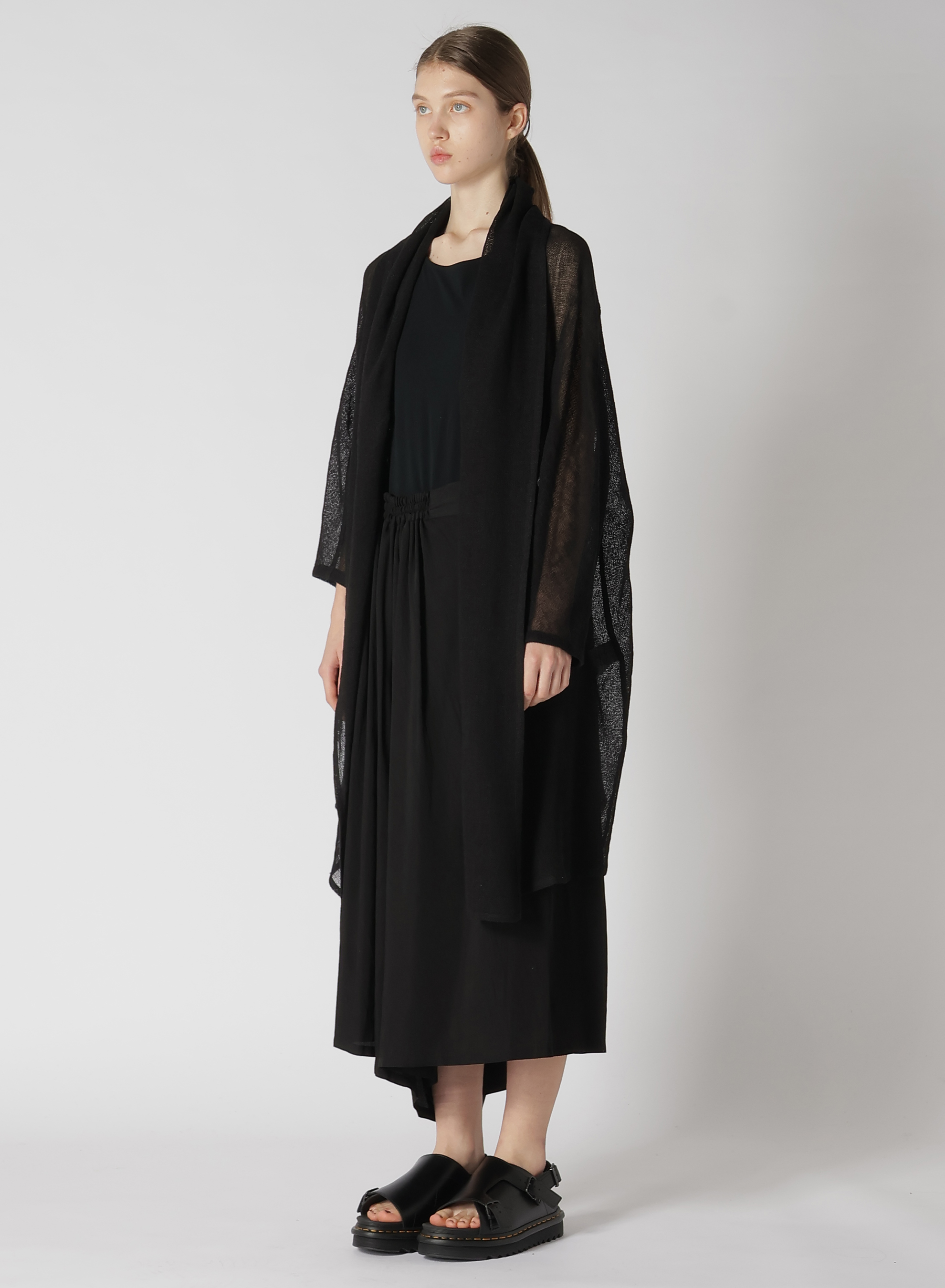 LENO CLOTH SHAWL COLLAR LONG CARDIGAN