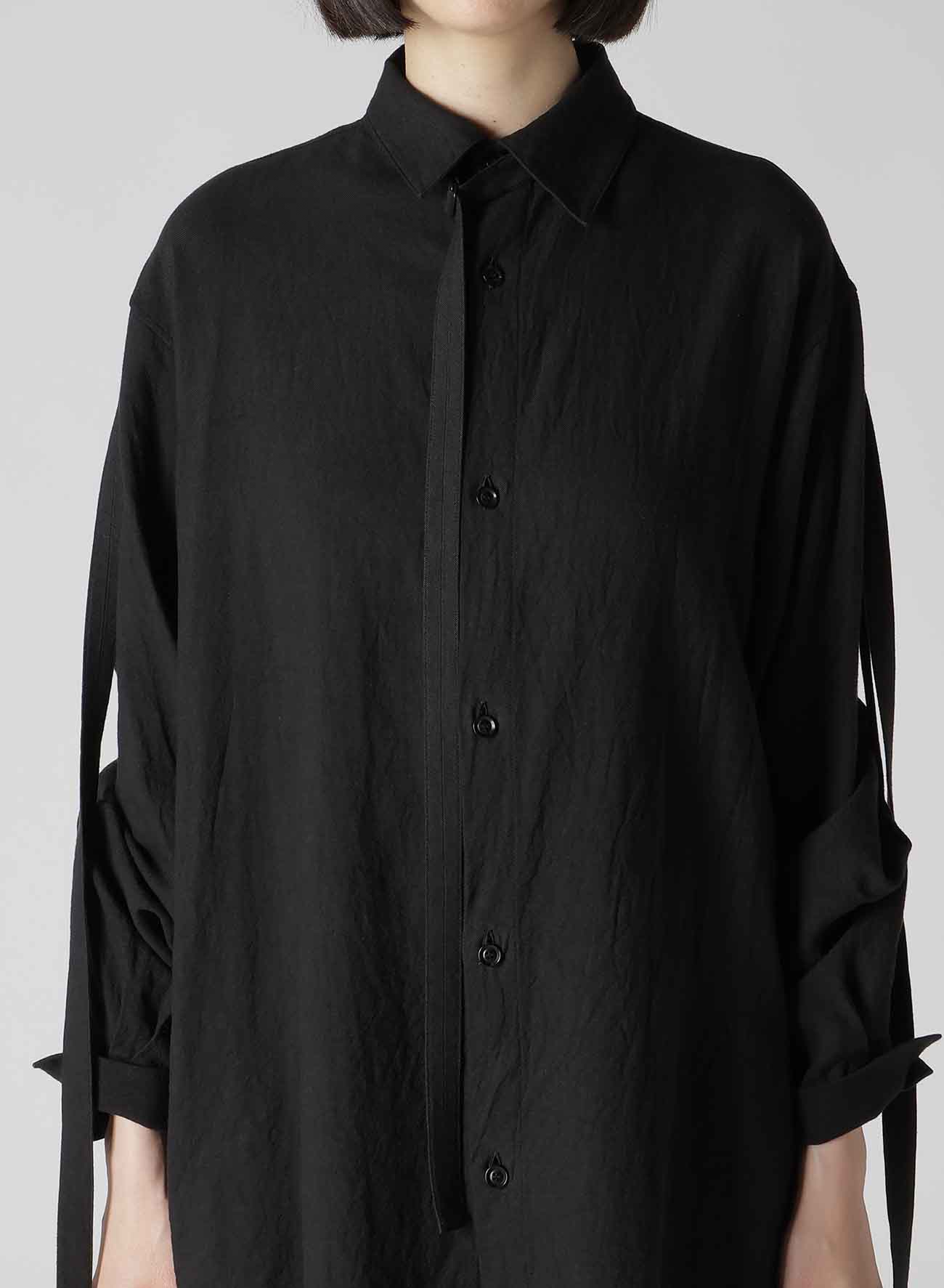 TWILL GARMENT WASH COLLAR/SLEEVE OPEN TAB BLOUSE