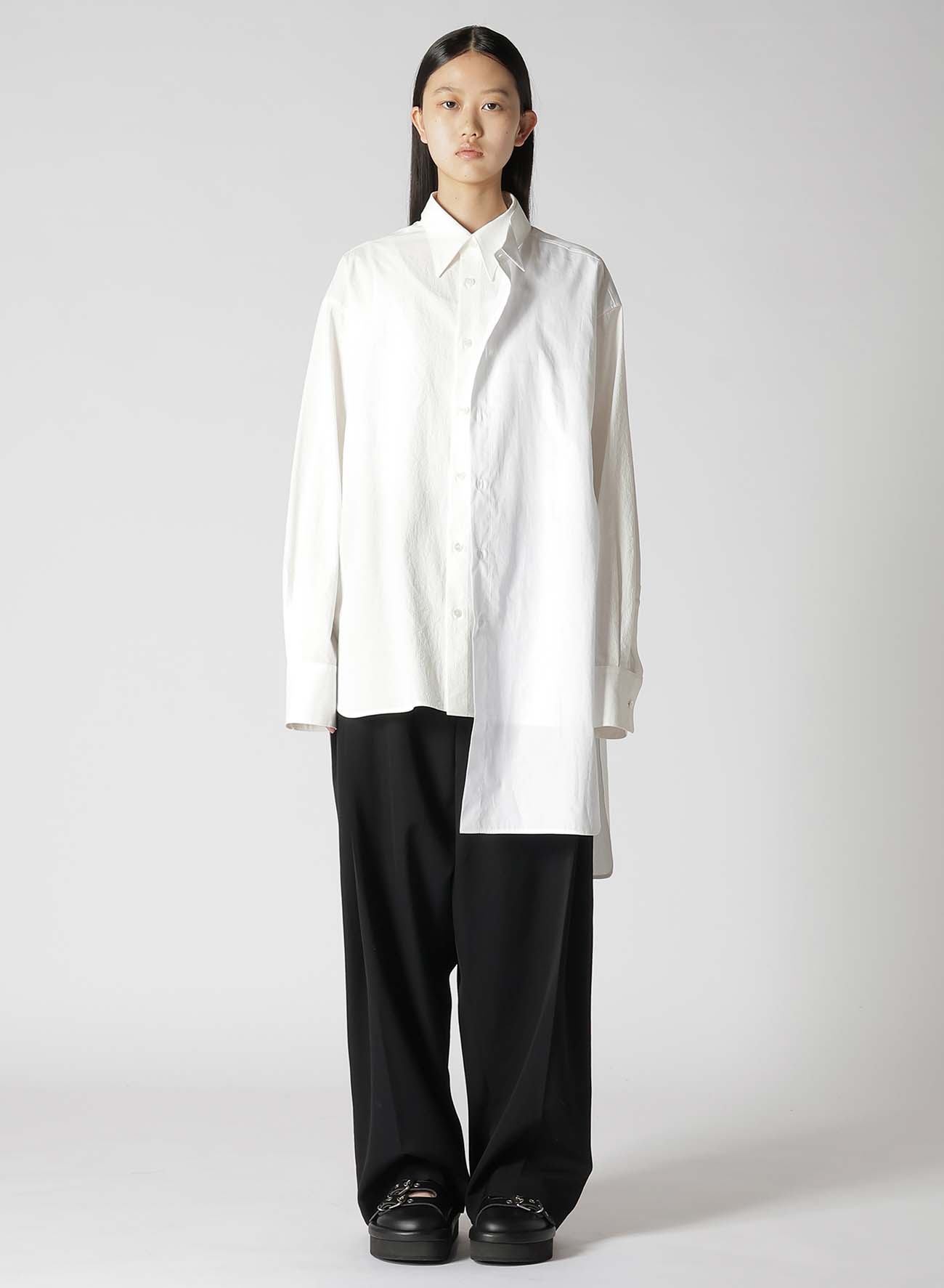 HIGH TWISTED COTTON DOUBLE LAYERED WING COLLAR SHIRT