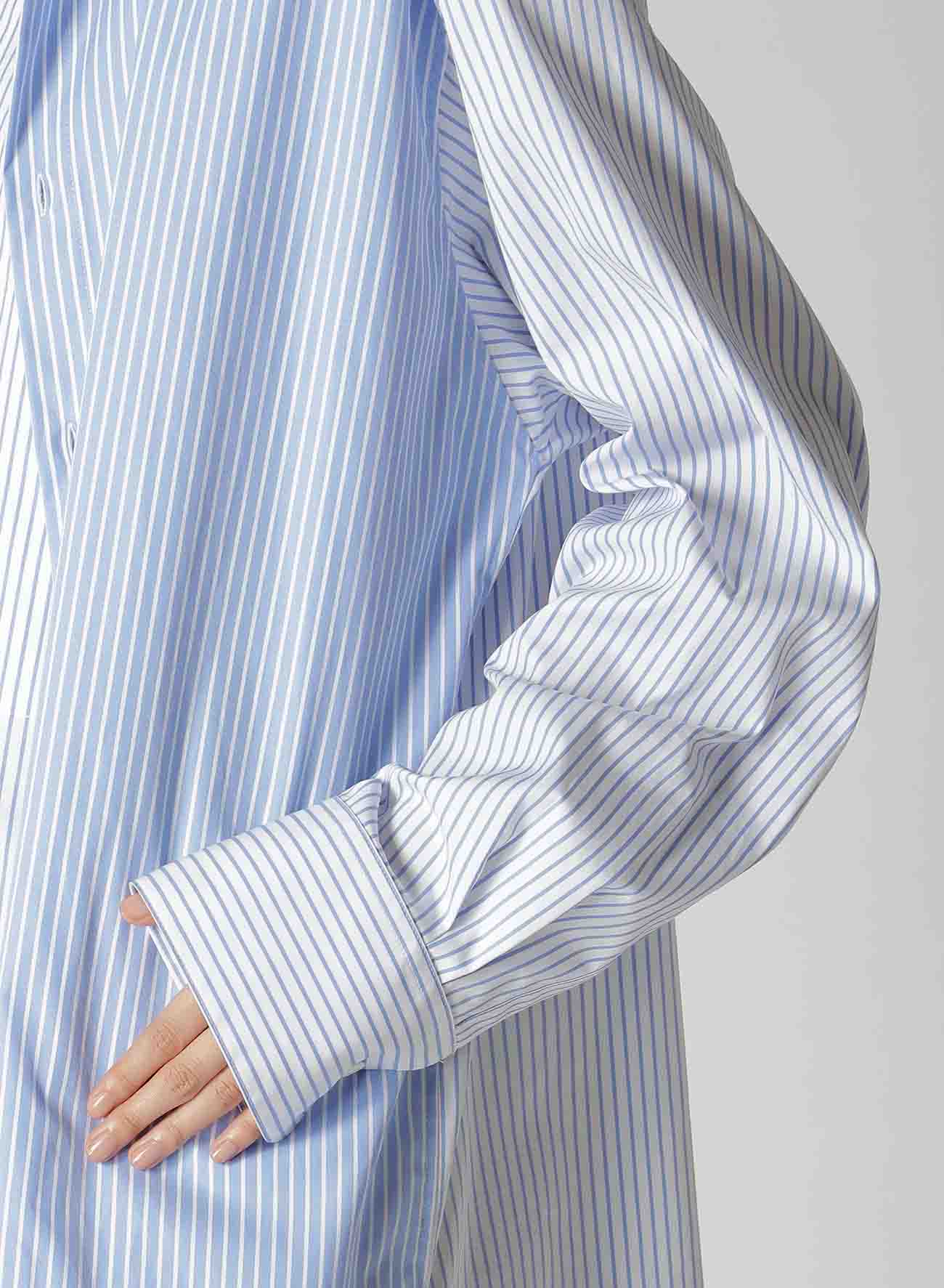 STRIPE DOUBLE LAYERED WING COLLAR SHIRT