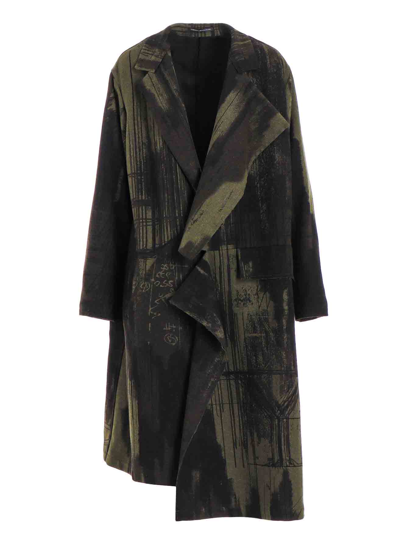 WOOL FLANNEL LOGO SCRIBBLE LEFT FRONT CUT COAT