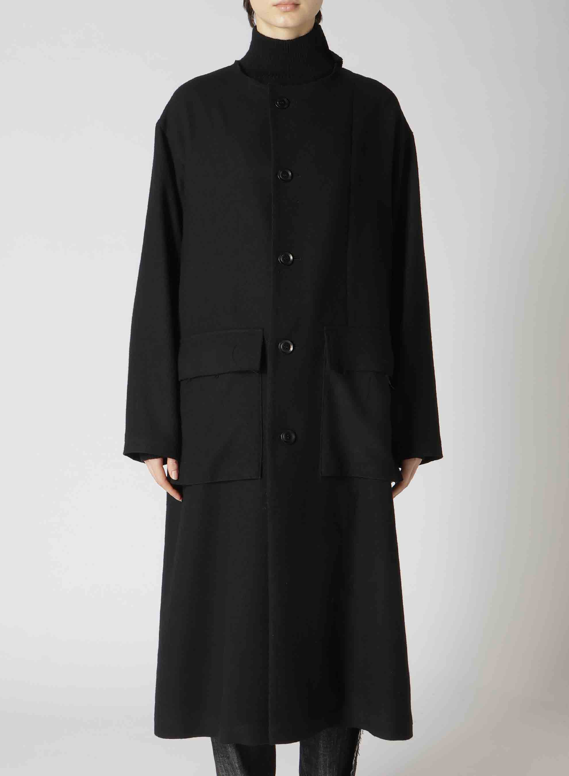 MILLING WOOL SERGE COLLARLESS WIND BREAKER COAT