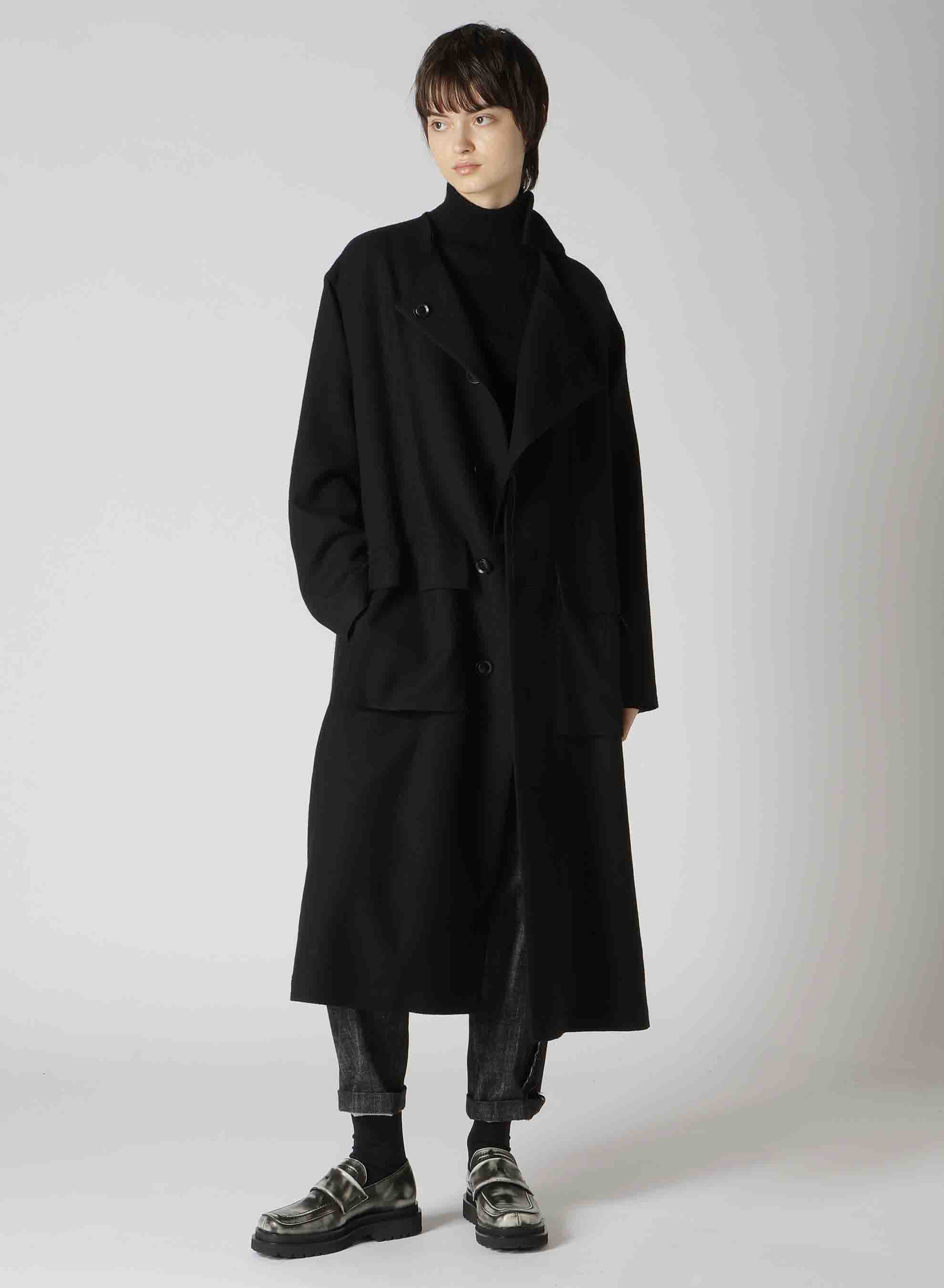 MILLING WOOL SERGE COLLARLESS WIND BREAKER COAT