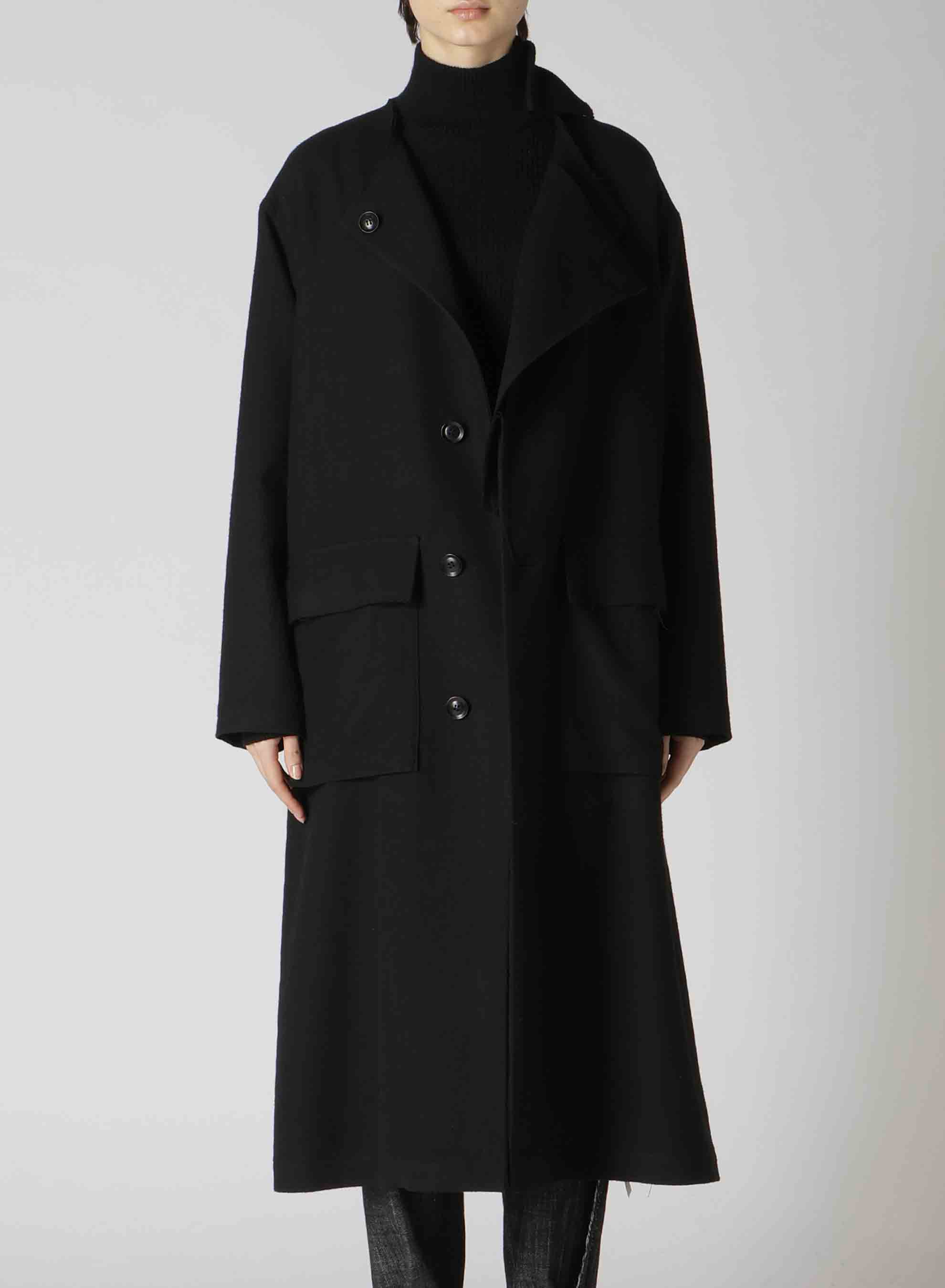 MILLING WOOL SERGE COLLARLESS WIND BREAKER COAT