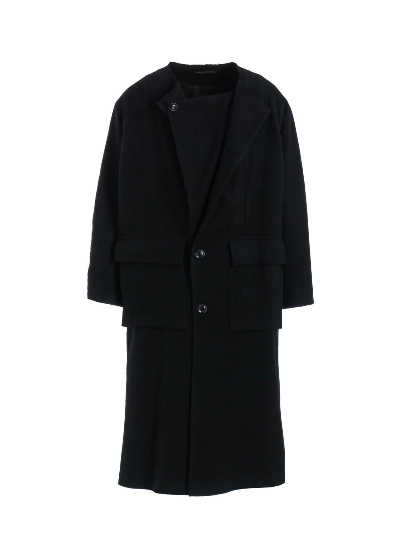 MILLING WOOL SERGE COLLARLESS WIND BREAKER COAT