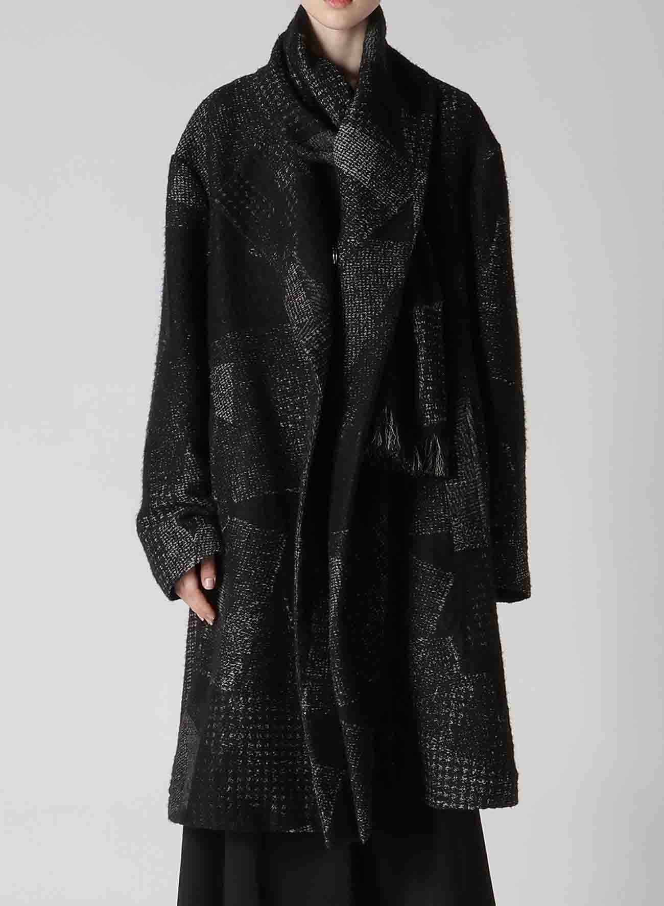 WOOL COTTON RANDOM HOUNDSTOOTH JQ SCARF COAT