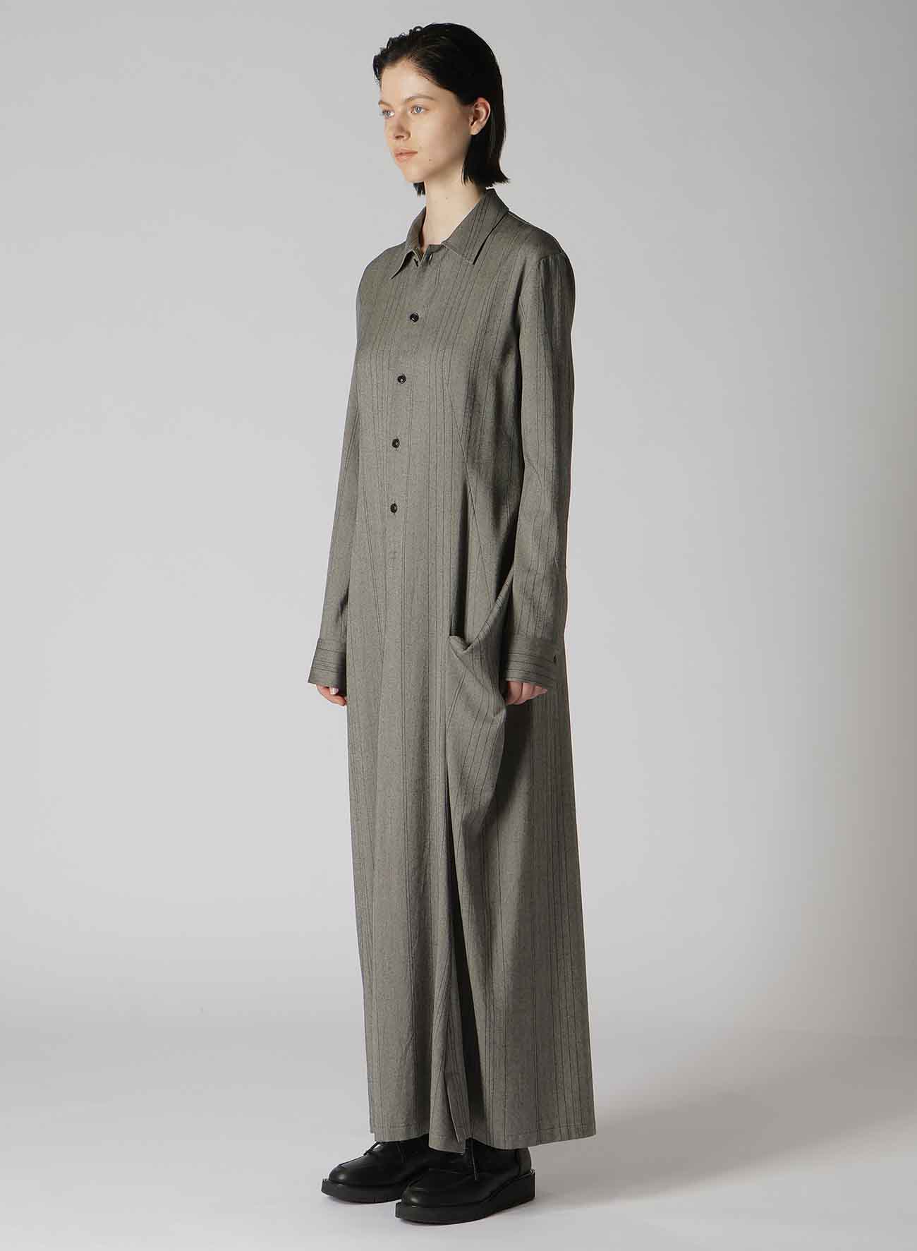 W/RY RANDOM HERRINGBONE OPEN COLLAR SHIRT DRESS