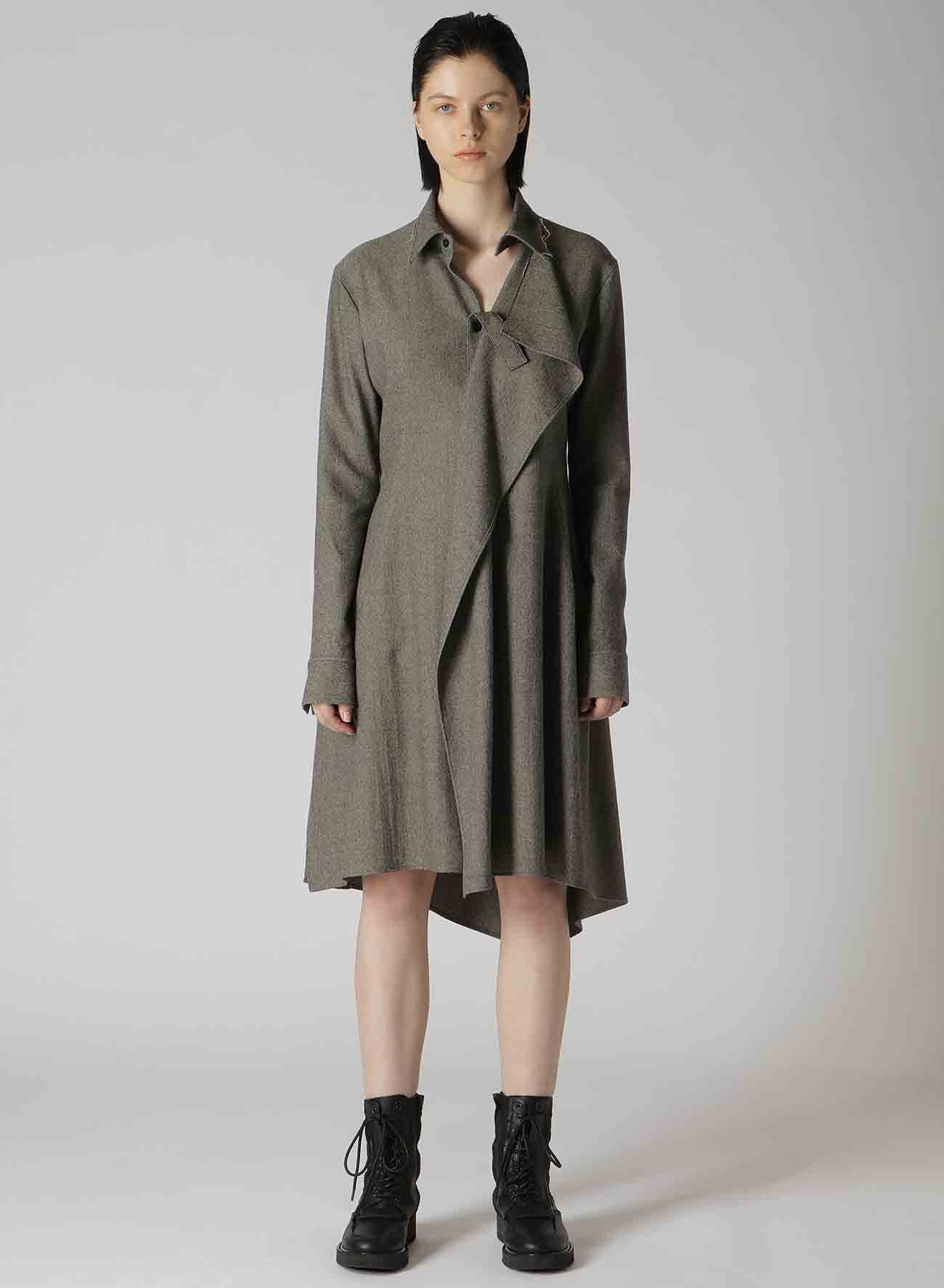 W/ MINI HERRINGBONE DRAPE SHIRT DRESS