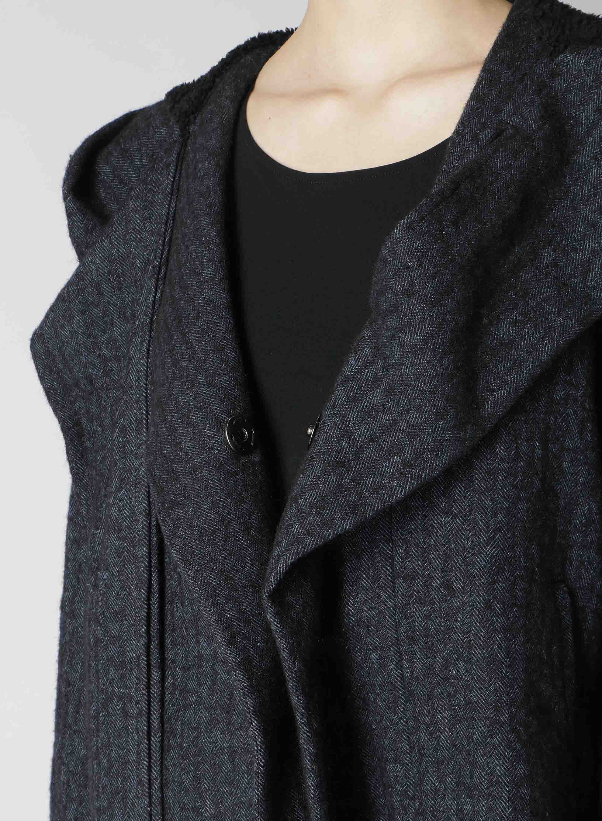 LINEN/WOOL RAISED HERRINGBONE HOODIE JACKET