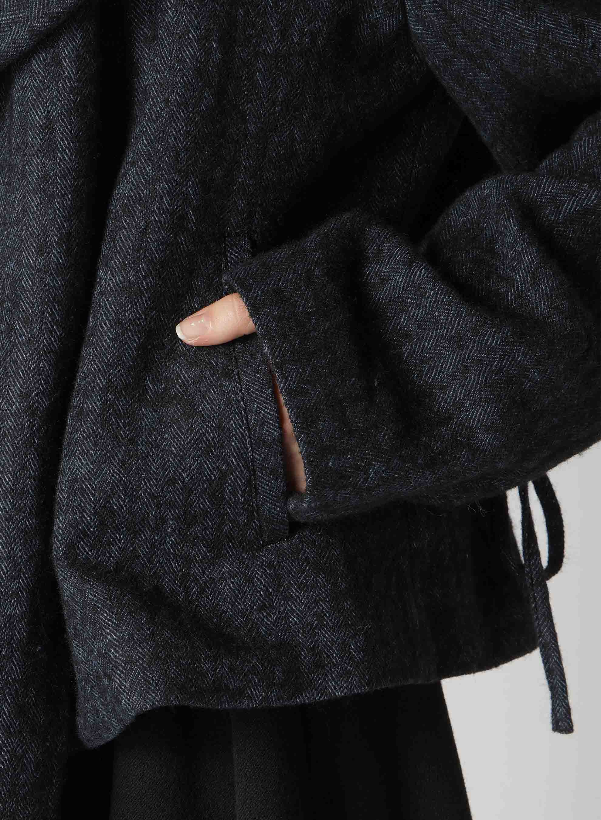 LINEN/WOOL RAISED HERRINGBONE HOODIE JACKET