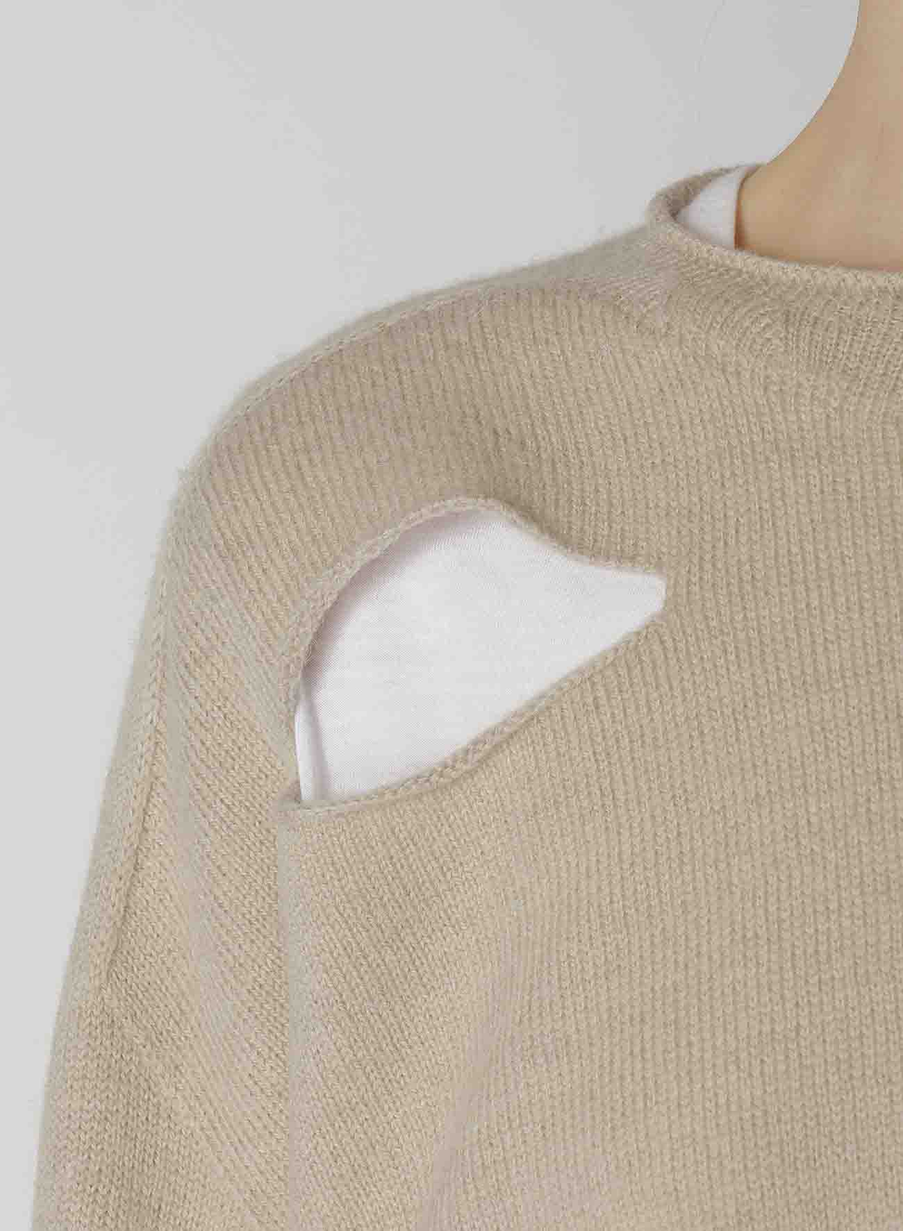 WOOL BLEND JERSEY ROUND NECK HOLED PULLOVER