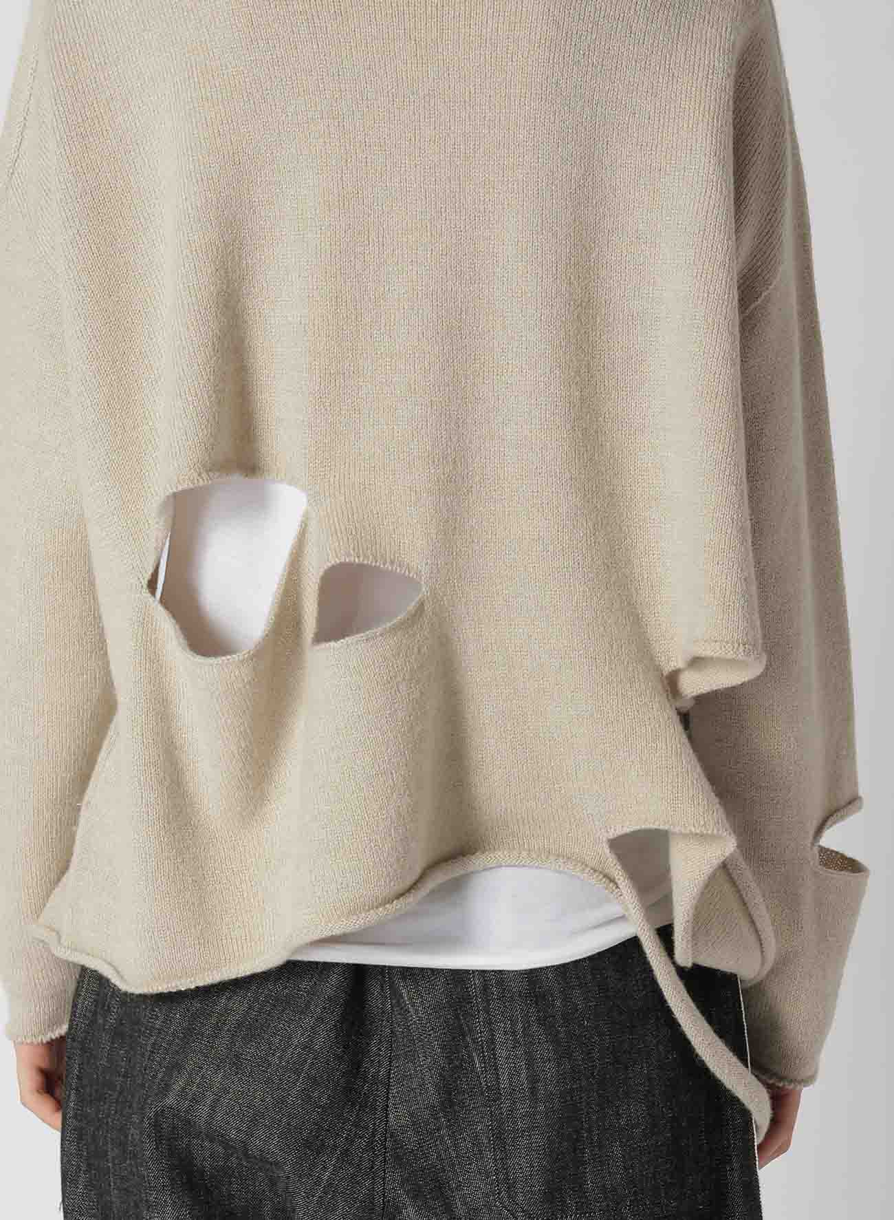 WOOL BLEND JERSEY ROUND NECK HOLED PULLOVER